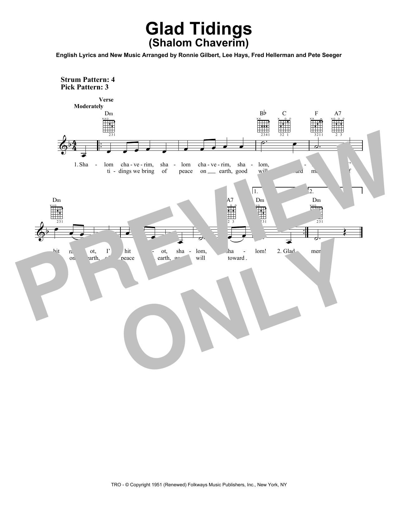 Download Fred Hellerman Glad Tidings (Shalom Chaverim) Sheet Music and learn how to play Easy Guitar PDF digital score in minutes