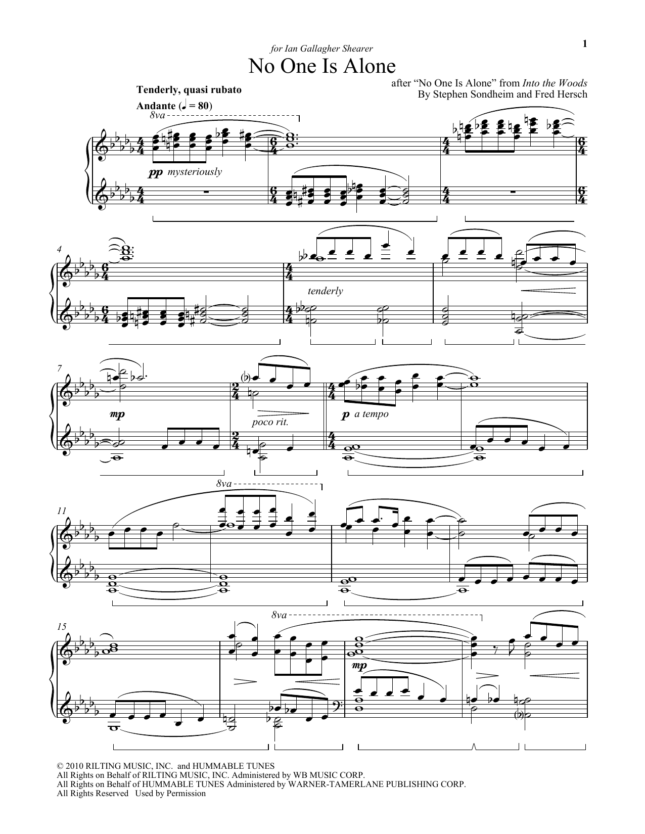 Download Fred Hersch No One Is Alone Sheet Music and learn how to play Piano PDF digital score in minutes