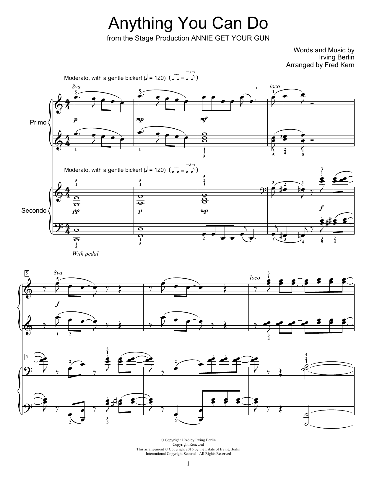 Download Fred Kern Anything You Can Do Sheet Music and learn how to play Piano Duet PDF digital score in minutes