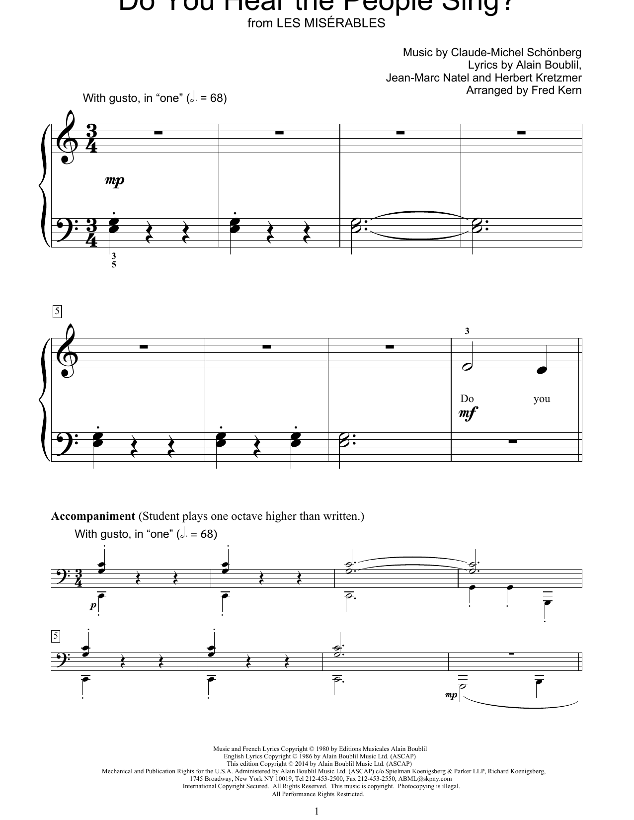 Download Bill Boyd Do You Hear The People Sing? Sheet Music and learn how to play Easy Piano PDF digital score in minutes