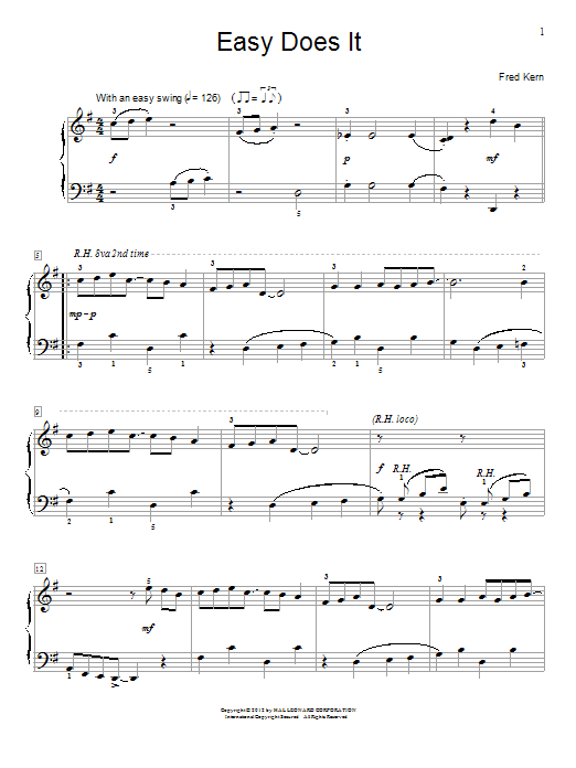 Download Fred Kern Easy Does It Sheet Music and learn how to play Easy Piano PDF digital score in minutes