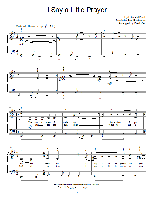 Download Fred Kern I Say A Little Prayer Sheet Music and learn how to play Easy Piano PDF digital score in minutes