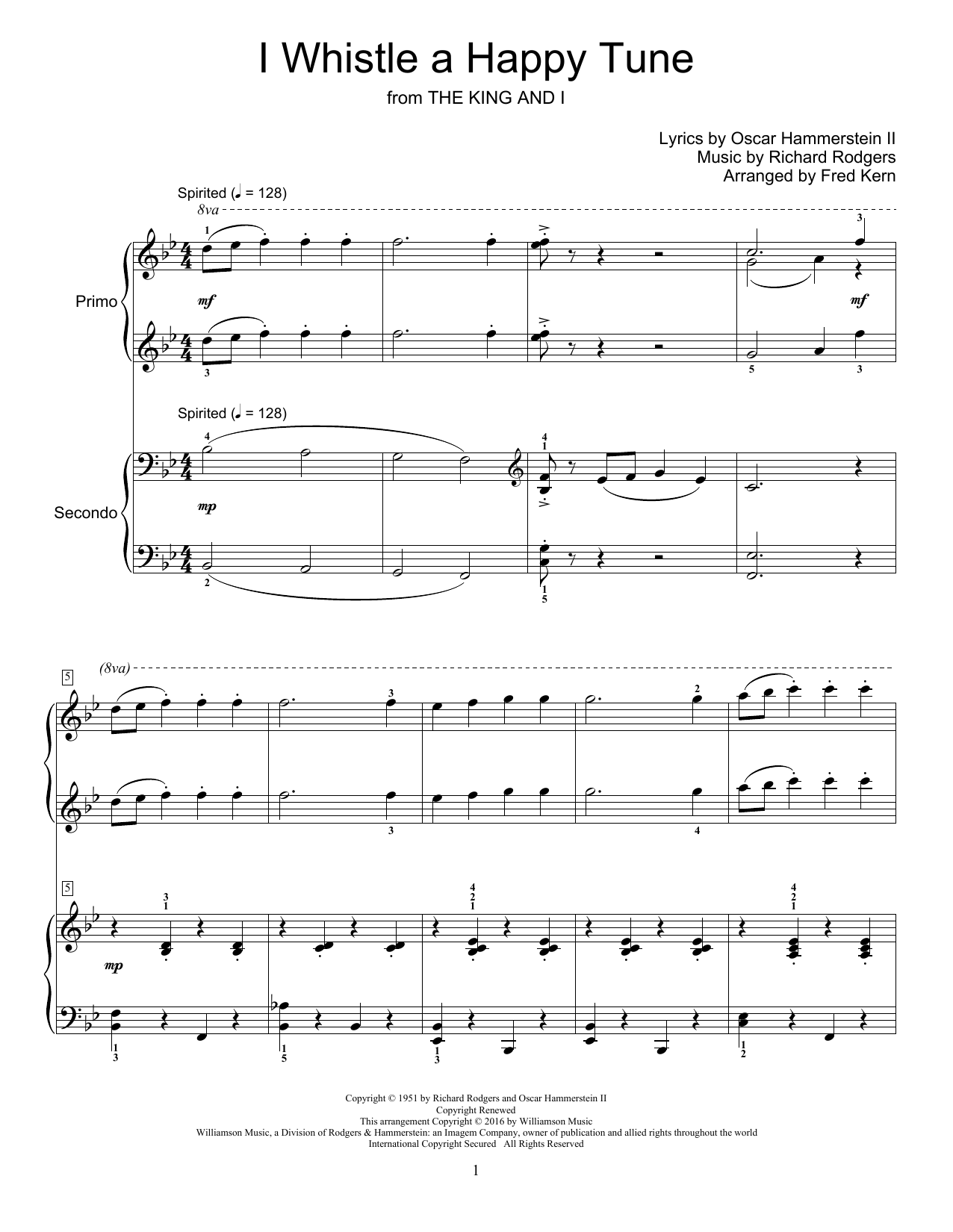 Download Fred Kern I Whistle A Happy Tune Sheet Music and learn how to play Piano Duet PDF digital score in minutes