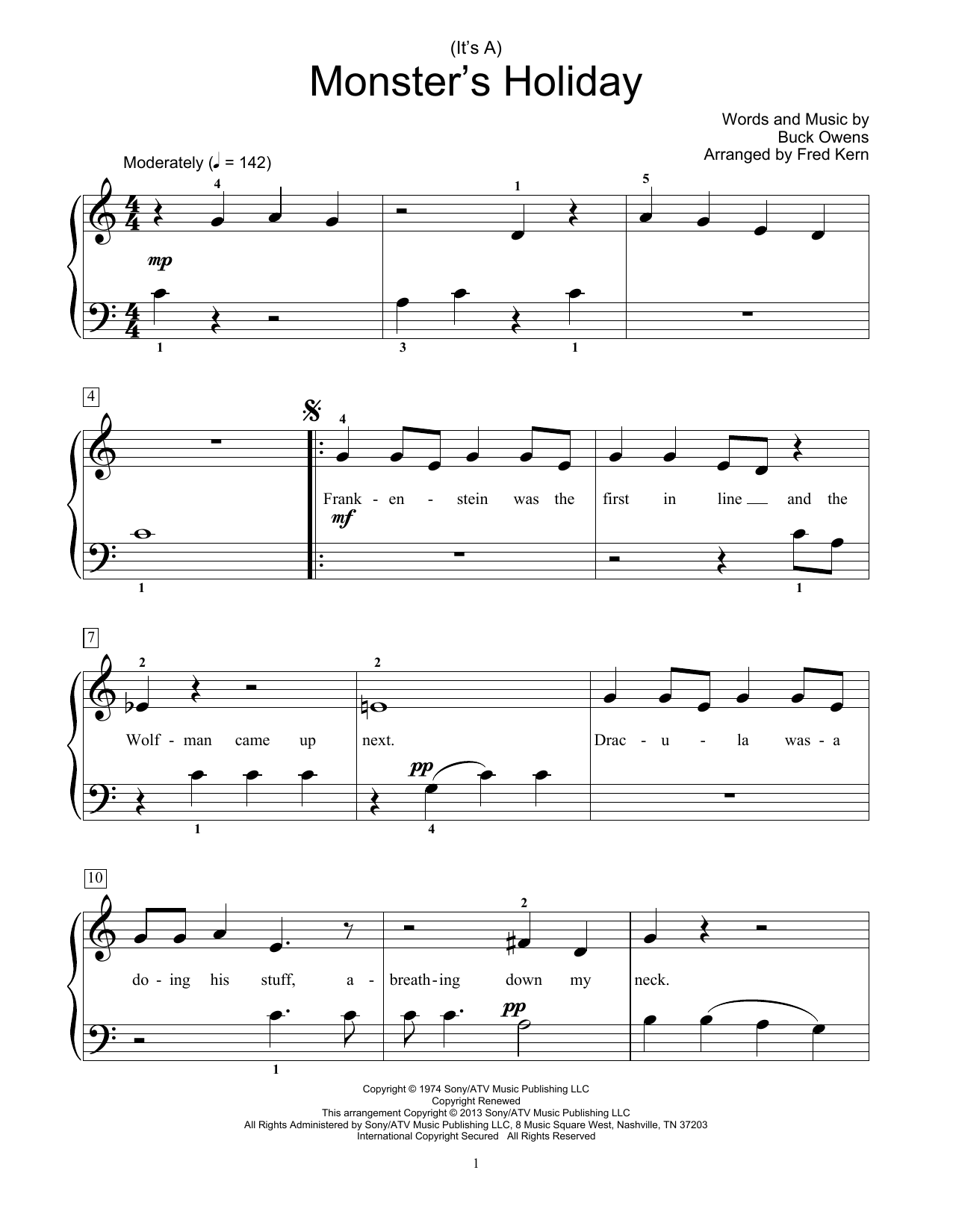 Download Fred Kern (It's A) Monster's Holiday Sheet Music and learn how to play Educational Piano PDF digital score in minutes
