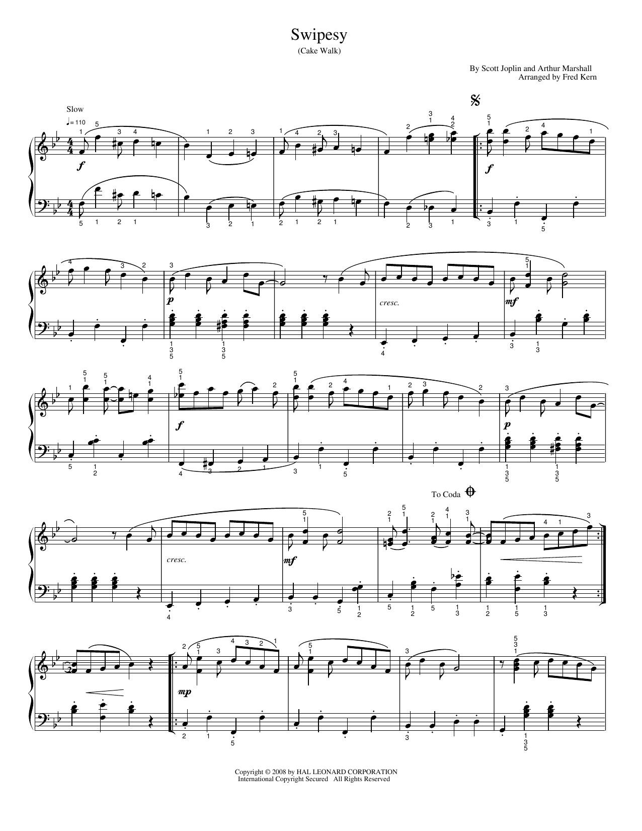 Download Fred Kern Swipesy Sheet Music and learn how to play Piano Solo PDF digital score in minutes