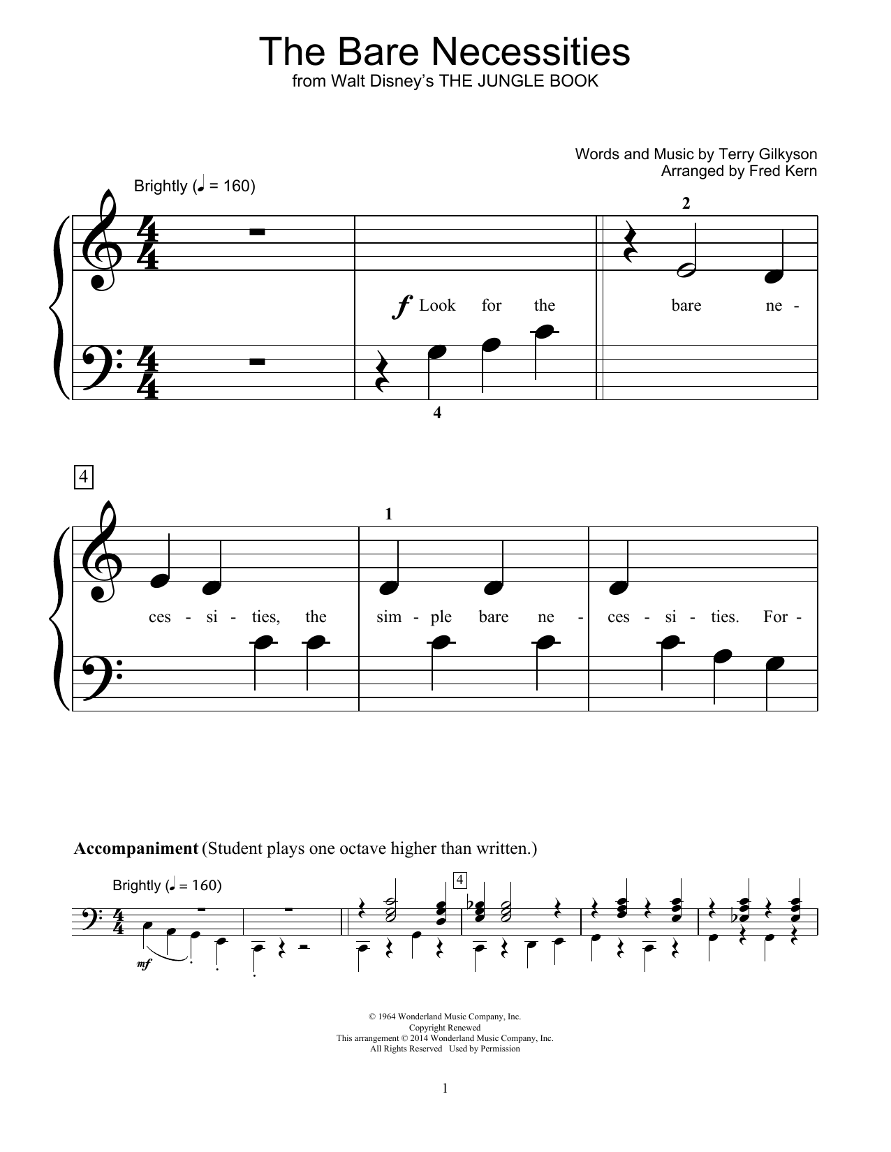 Download Terry Gilkyson The Bare Necessities Sheet Music and learn how to play Easy Piano PDF digital score in minutes