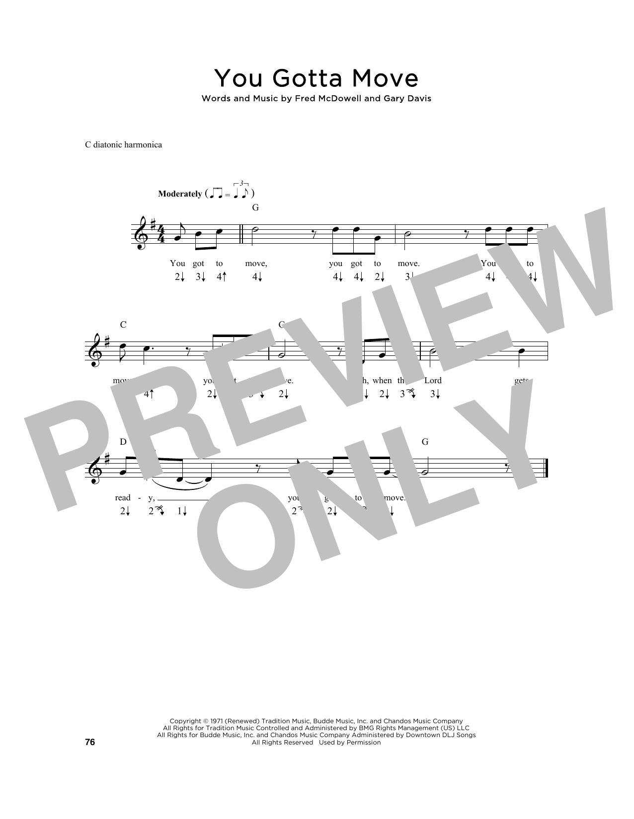 Download Fred McDowell You Gotta Move Sheet Music and learn how to play Harmonica PDF digital score in minutes