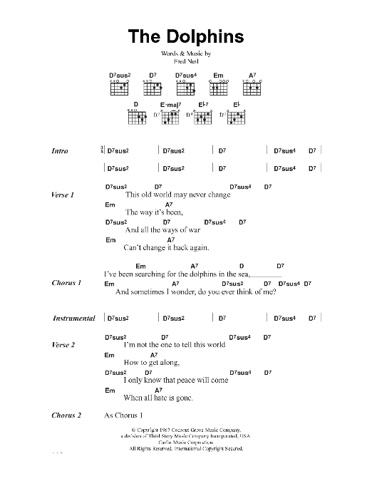 Download Fred Neil The Dolphins Sheet Music and learn how to play Lyrics & Chords PDF digital score in minutes