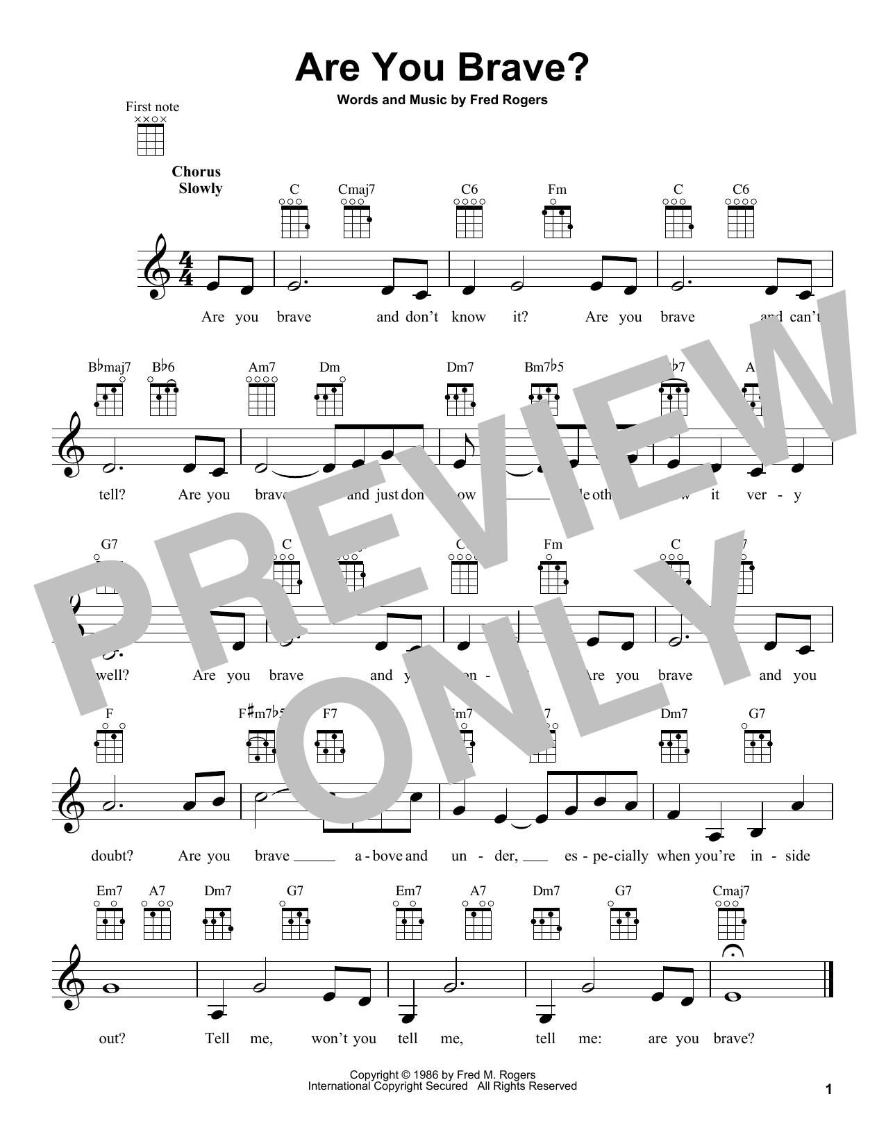 Download Fred Rogers Are You Brave? (from Mister Rogers' Neighborhood) Sheet Music and learn how to play Ukulele PDF digital score in minutes