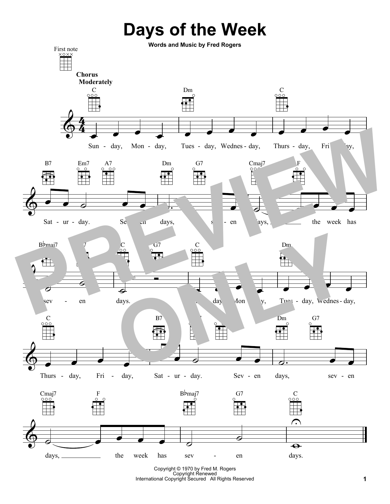 Download Fred Rogers Days Of The Week (from Mister Rogers' Neighborhood) Sheet Music and learn how to play Ukulele PDF digital score in minutes