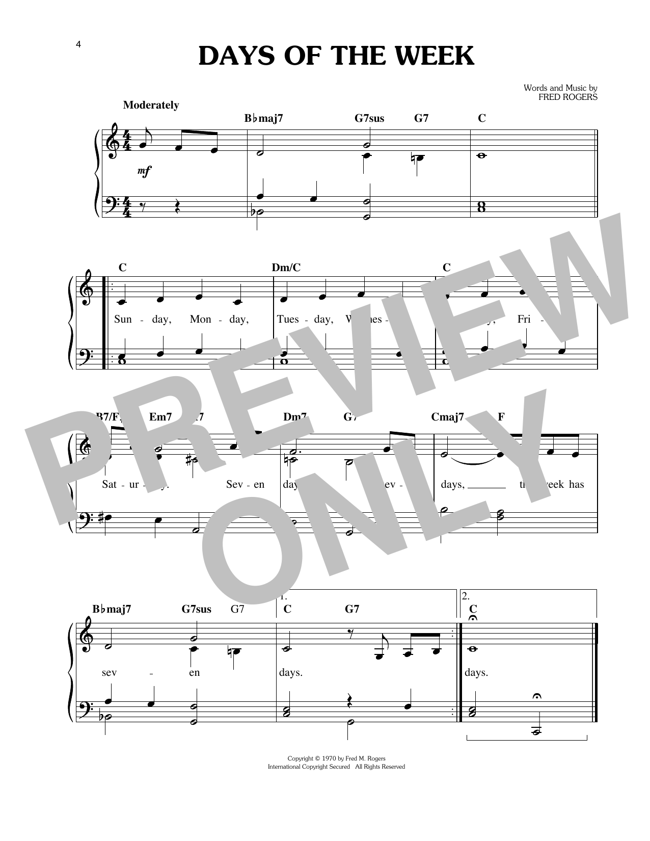 Download Fred Rogers Days Of The Week Sheet Music and learn how to play Easy Piano PDF digital score in minutes