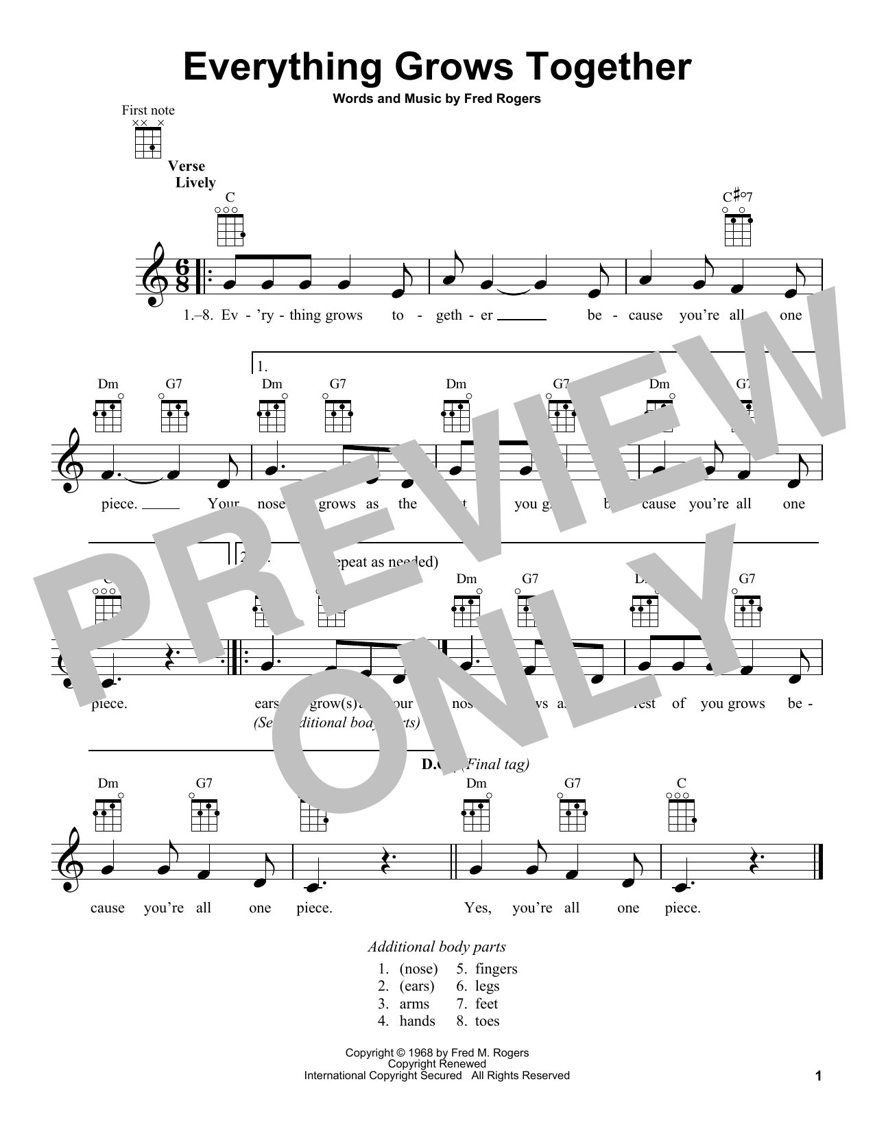 Download Fred Rogers Everything Grows Together (from Mister Rogers' Neighborhood) Sheet Music and learn how to play Ukulele PDF digital score in minutes
