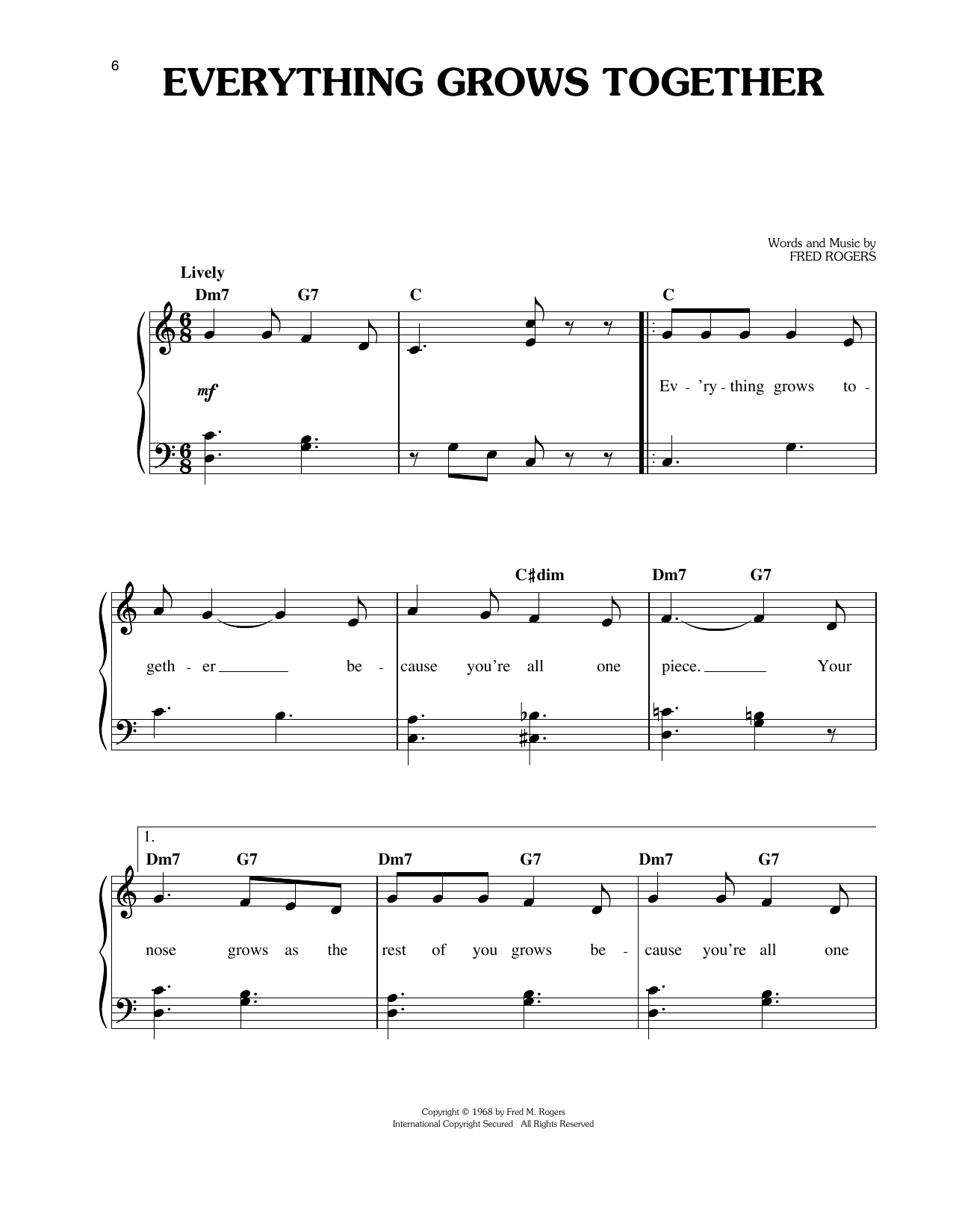 Download Fred Rogers Everything Grows Together Sheet Music and learn how to play Easy Piano PDF digital score in minutes