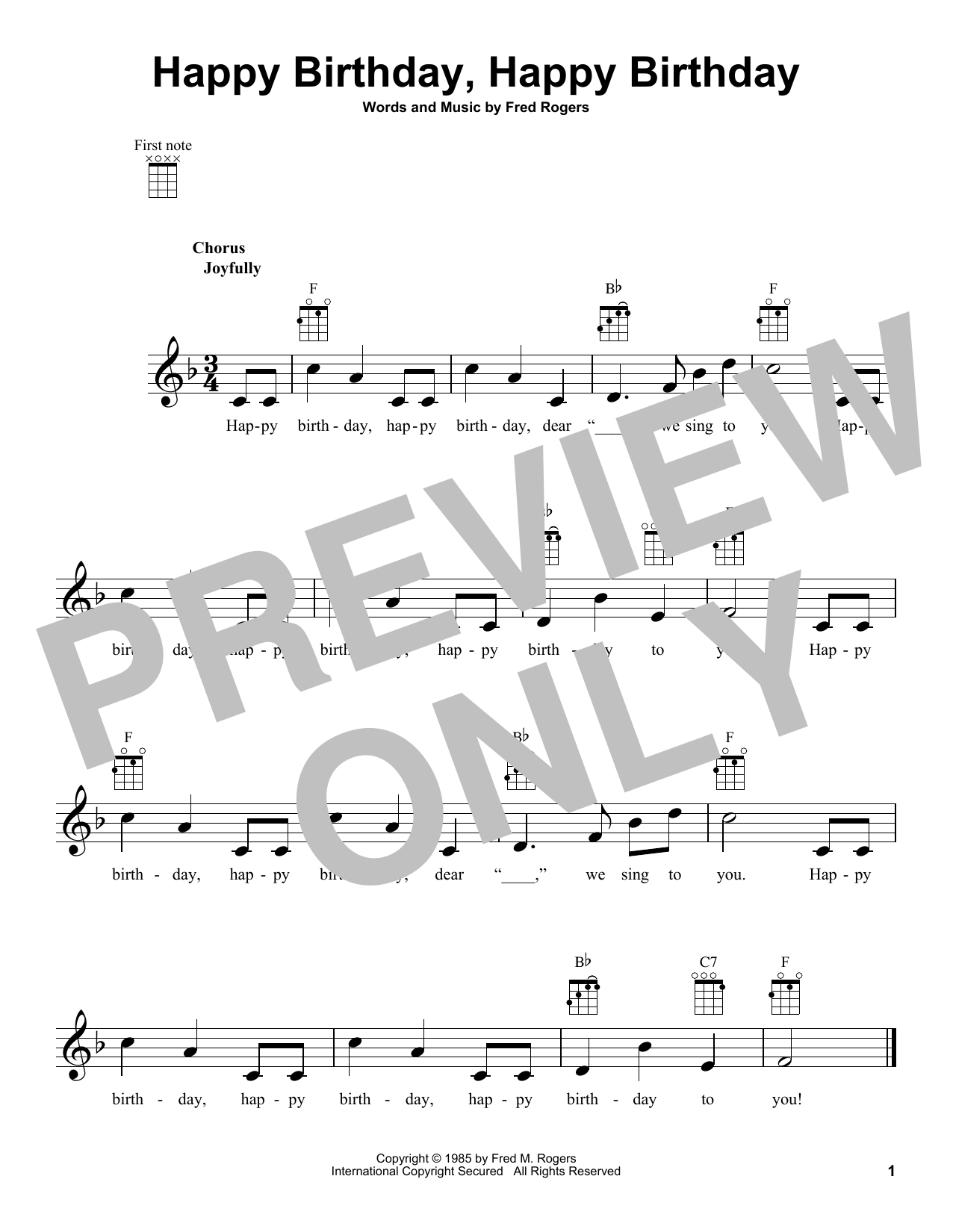 Download Fred Rogers Happy Birthday, Happy Birthday (from Mister Rogers' Neighborhood) Sheet Music and learn how to play Ukulele PDF digital score in minutes