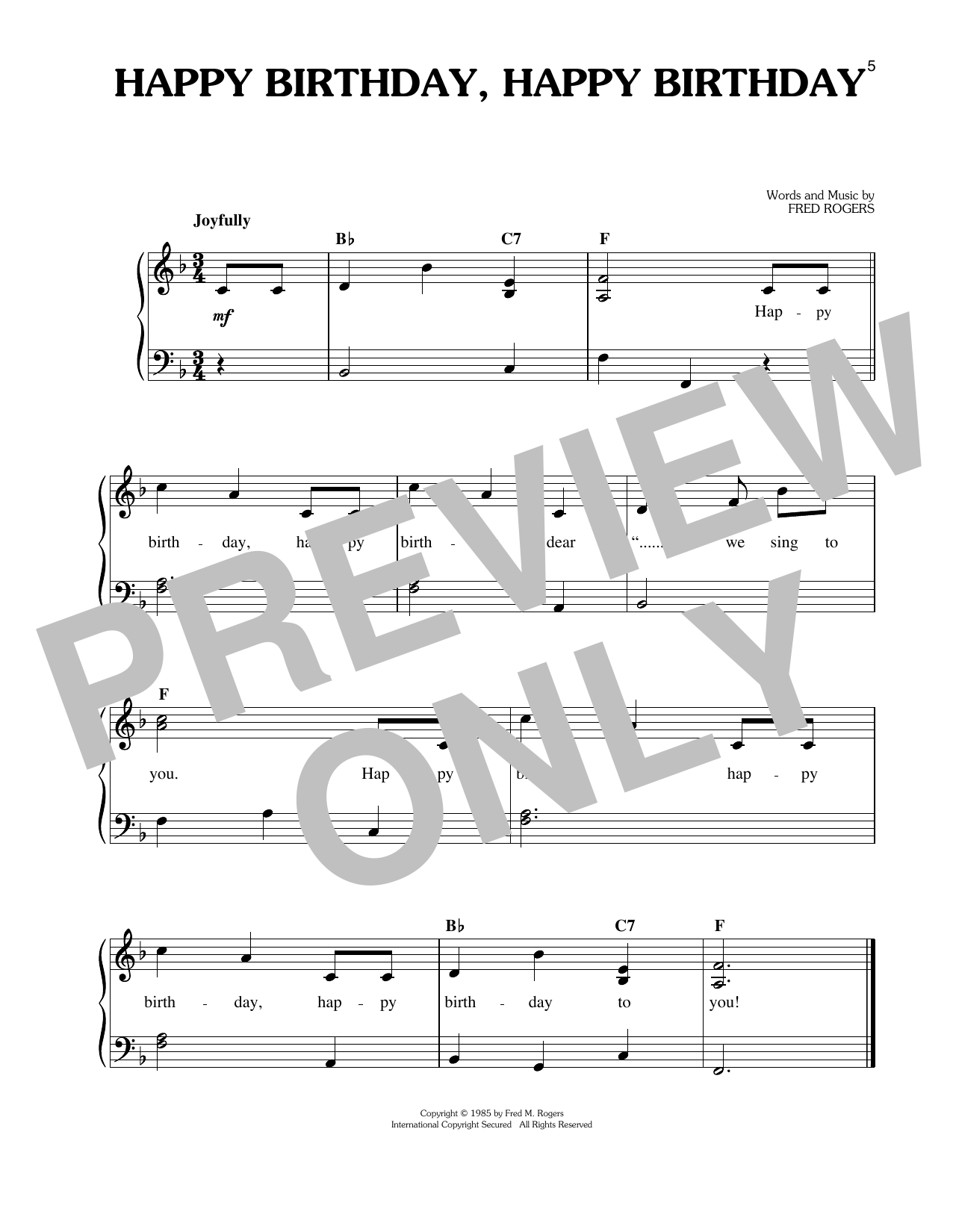 Download Fred Rogers Happy Birthday, Happy Birthday Sheet Music and learn how to play Easy Piano PDF digital score in minutes