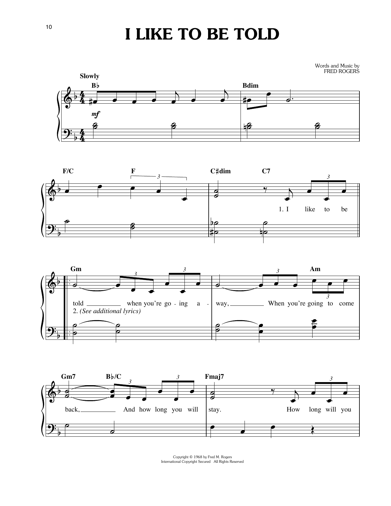 Download Fred Rogers I Like To Be Told Sheet Music and learn how to play Easy Piano PDF digital score in minutes