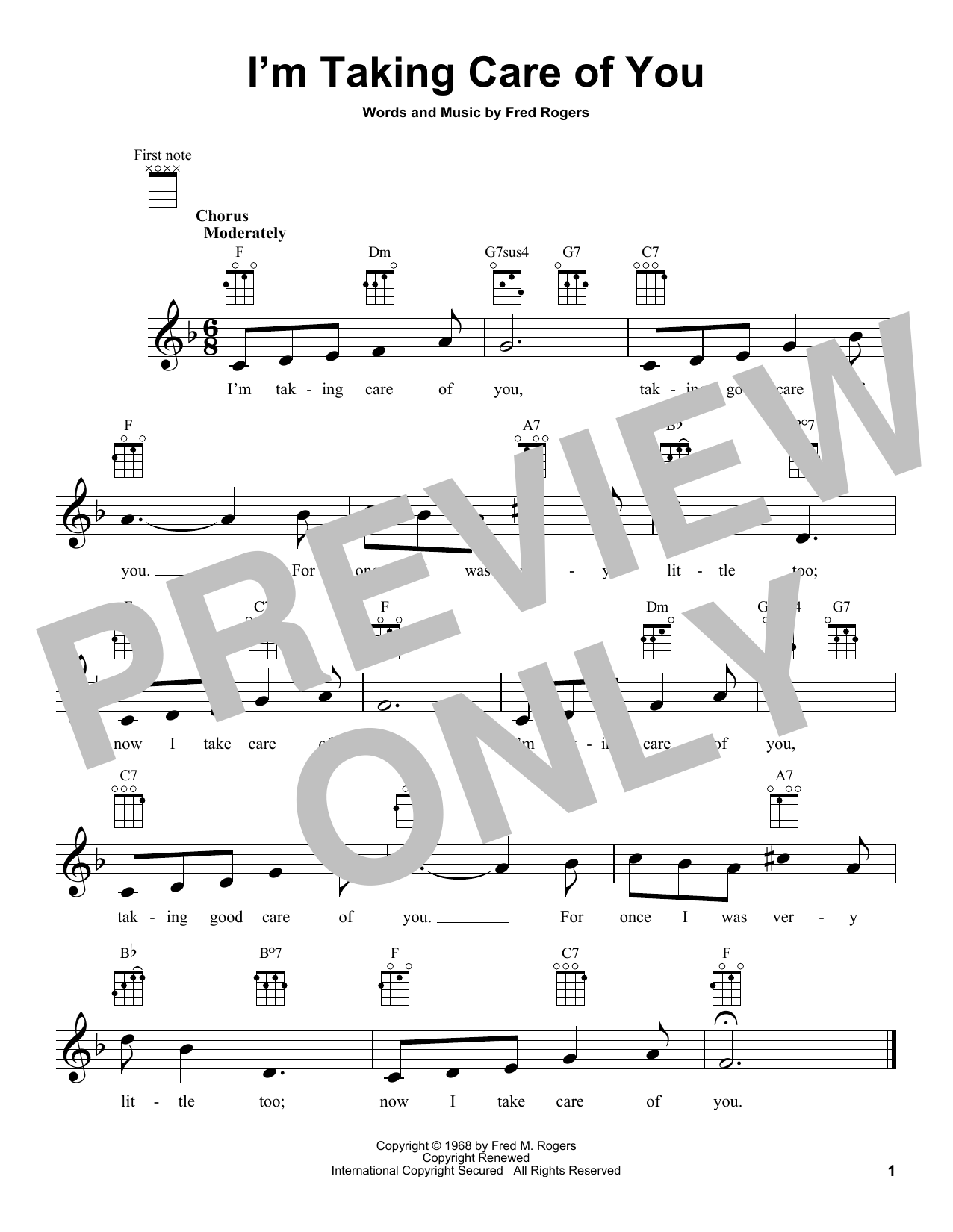 Download Fred Rogers I'm Taking Care Of You (from Mister Rogers' Neighborhood) Sheet Music and learn how to play Ukulele PDF digital score in minutes