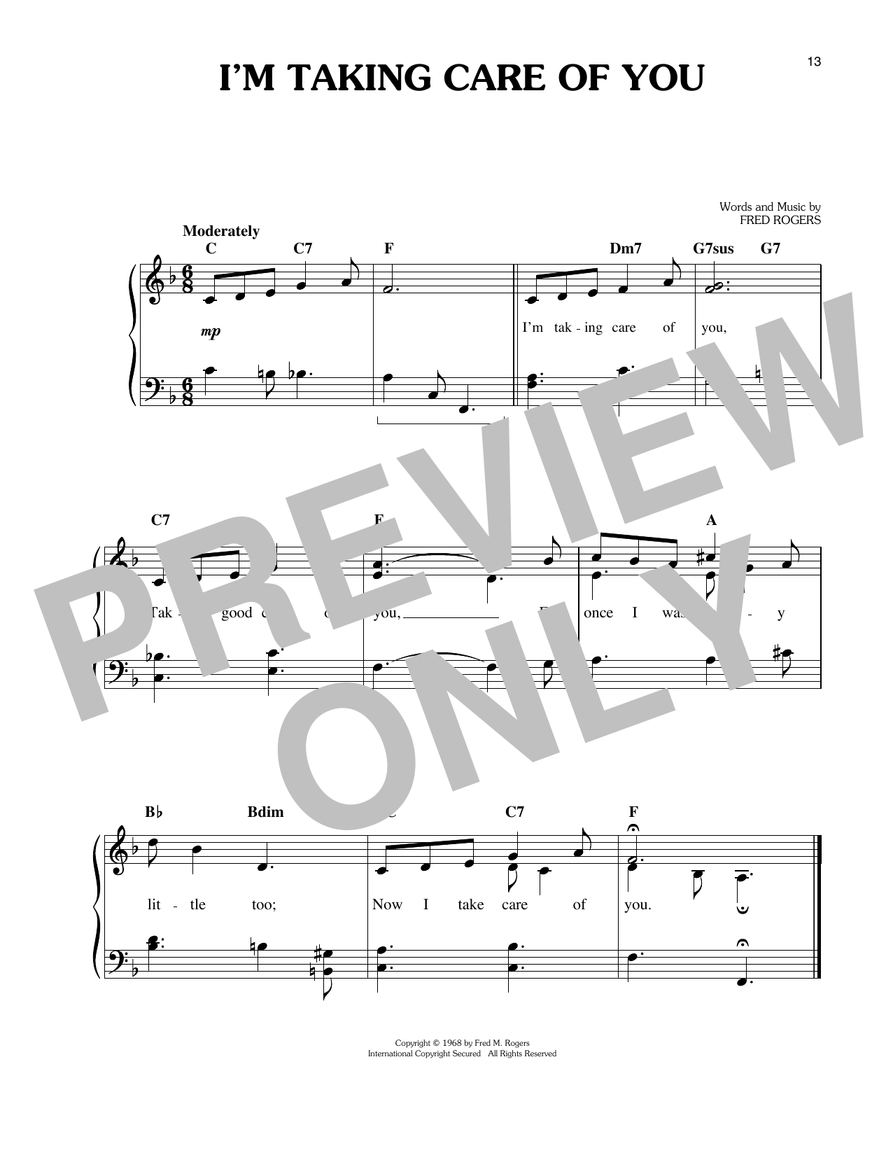 Download Fred Rogers I'm Taking Care Of You Sheet Music and learn how to play Easy Piano PDF digital score in minutes