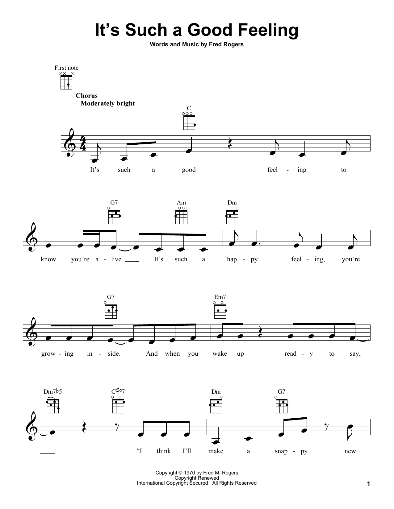 Download Fred Rogers It's Such A Good Feeling (from Mister Rogers' Neighborhood) Sheet Music and learn how to play Ukulele PDF digital score in minutes