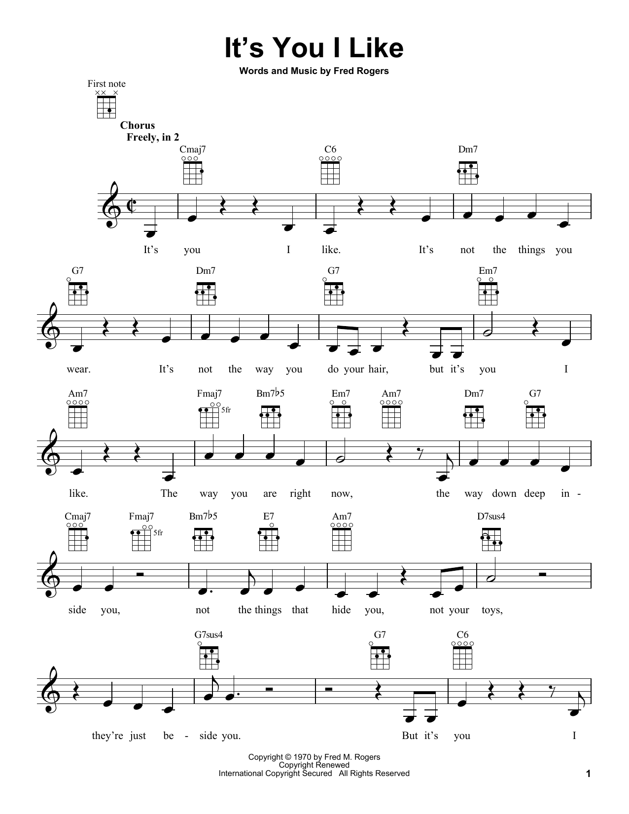 Download Fred Rogers It's You I Like (from Mister Rogers' Neighborhood) Sheet Music and learn how to play Ukulele PDF digital score in minutes