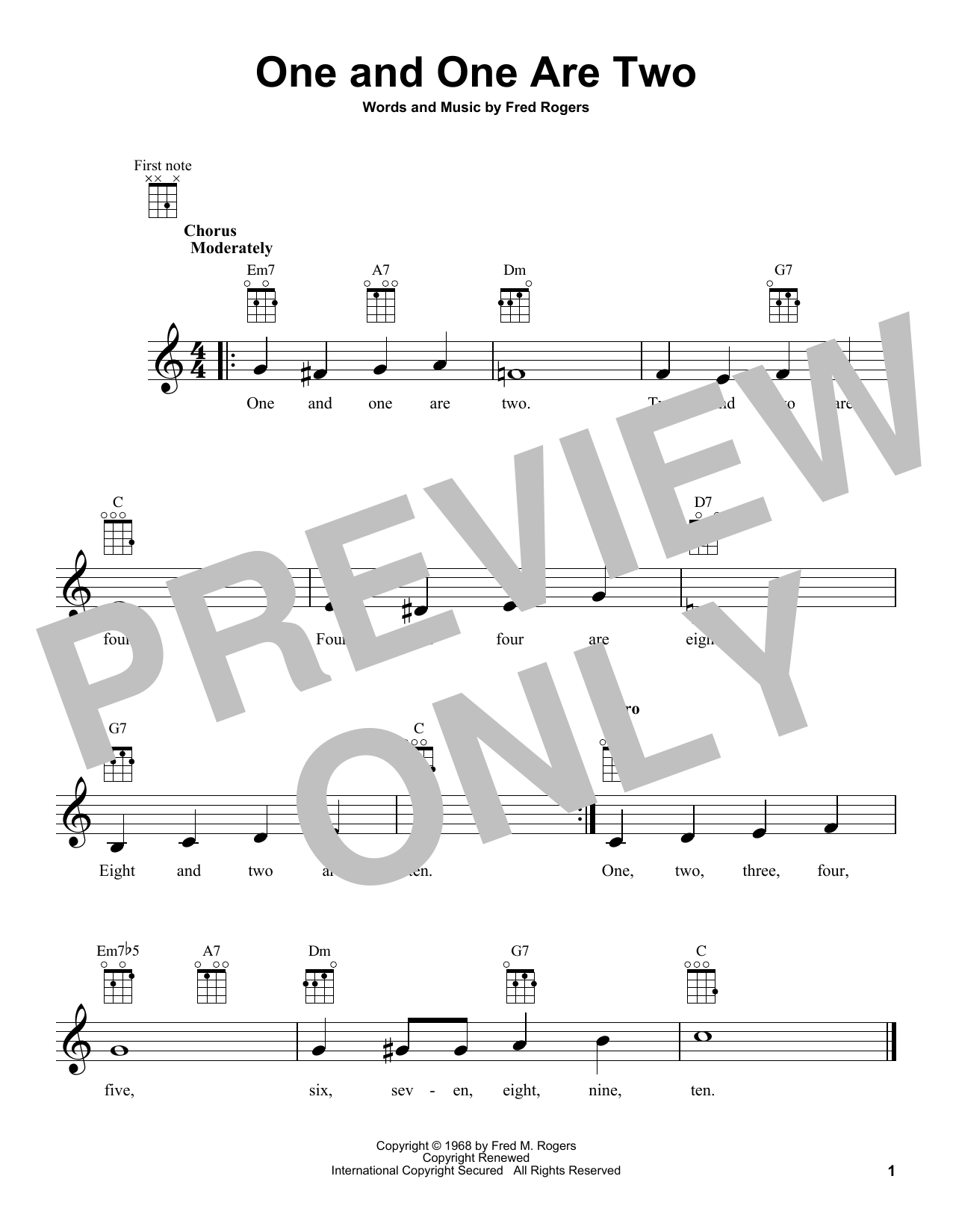 Download Fred Rogers One And One Are Two (from Mister Rogers' Neighborhood) Sheet Music and learn how to play Ukulele PDF digital score in minutes