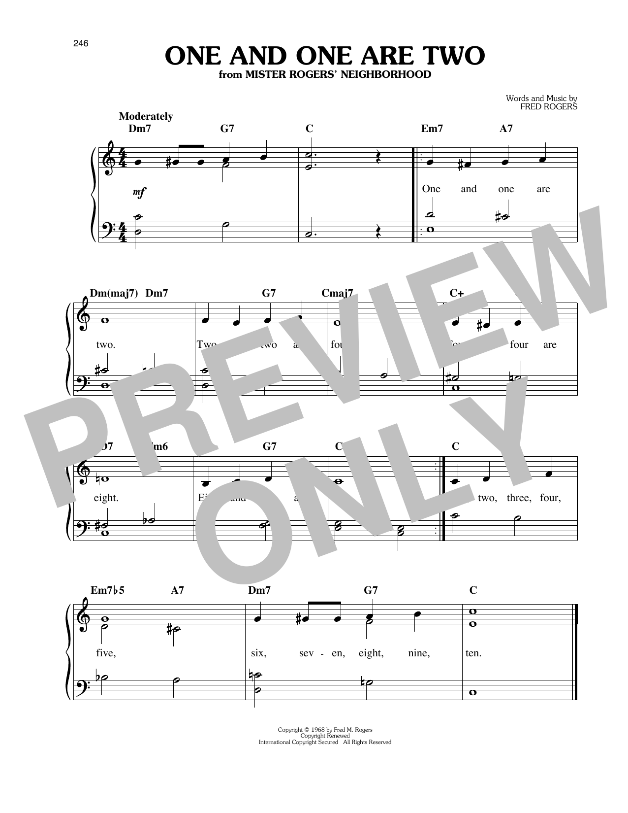 Download Fred Rogers One And One Are Two Sheet Music and learn how to play Easy Piano PDF digital score in minutes