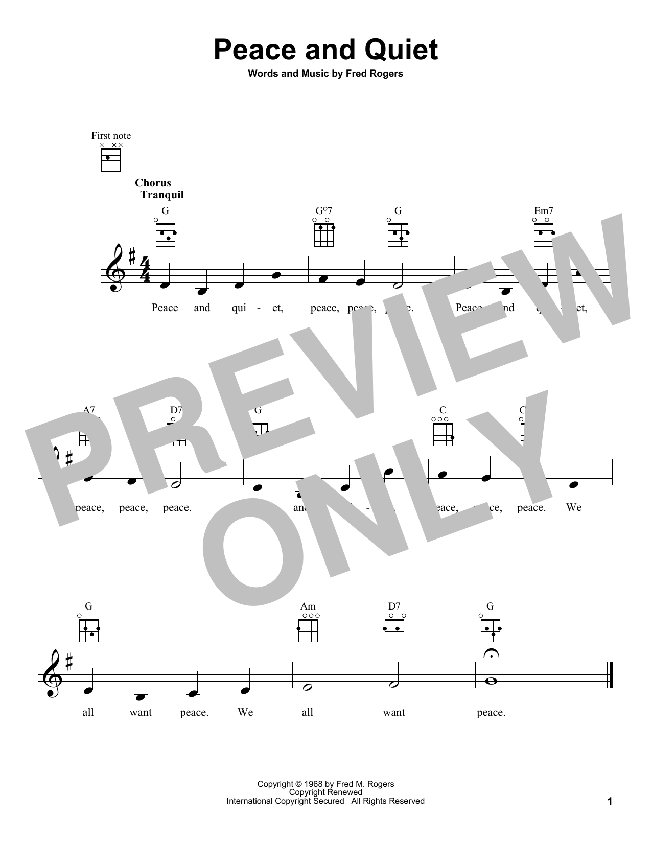 Download Fred Rogers Peace And Quiet (from Mister Rogers' Neighborhood) Sheet Music and learn how to play Ukulele PDF digital score in minutes