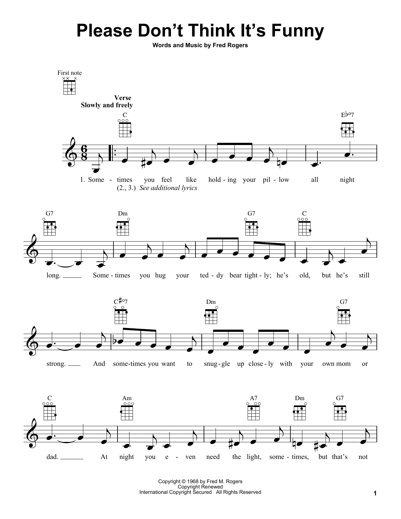Download Fred Rogers Please Don't Think It's Funny (from Mister Rogers' Neighborhood) Sheet Music and learn how to play Ukulele PDF digital score in minutes