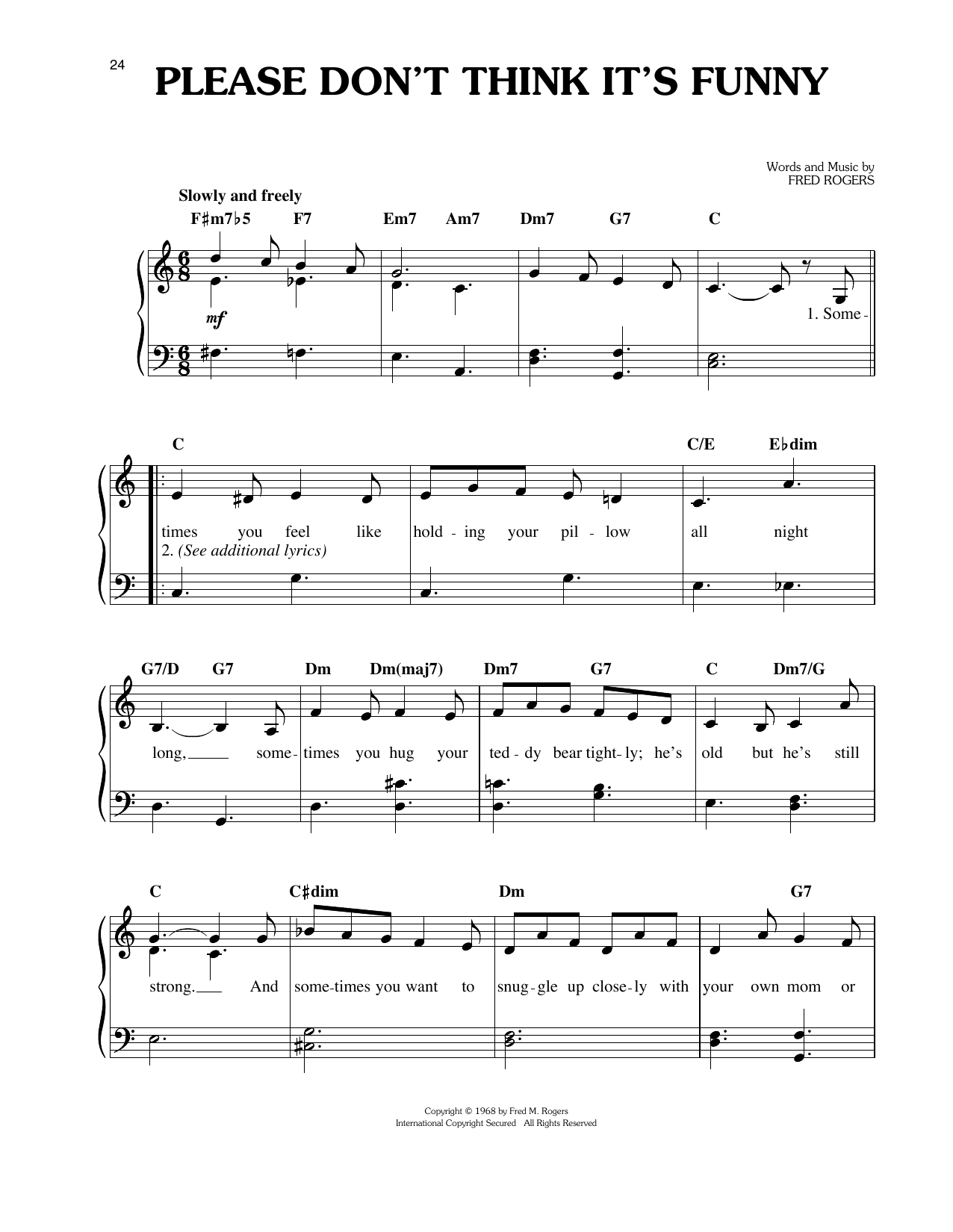 Download Fred Rogers Please Don't Think It's Funny Sheet Music and learn how to play Easy Piano PDF digital score in minutes