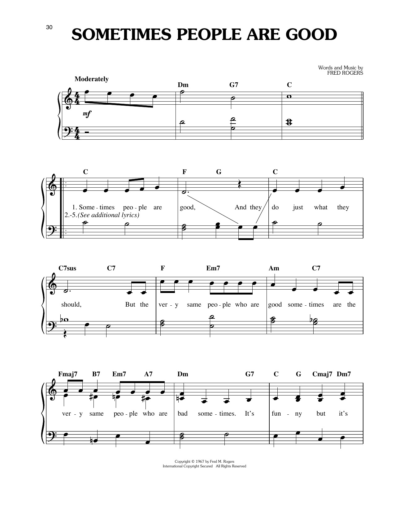 Download Fred Rogers Sometimes People Are Good Sheet Music and learn how to play Easy Piano PDF digital score in minutes