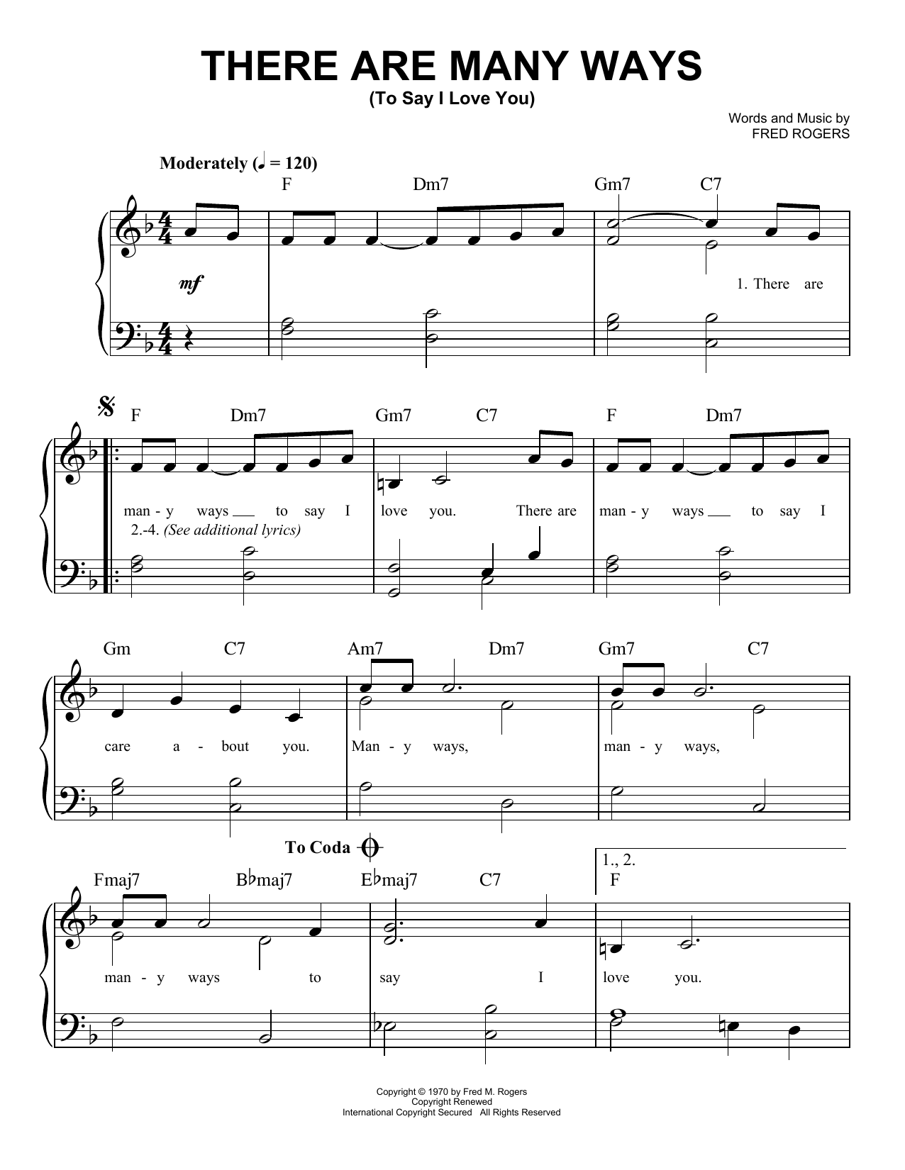 Download Fred Rogers There Are Many Ways (To Say I Love You) Sheet Music and learn how to play Easy Piano PDF digital score in minutes