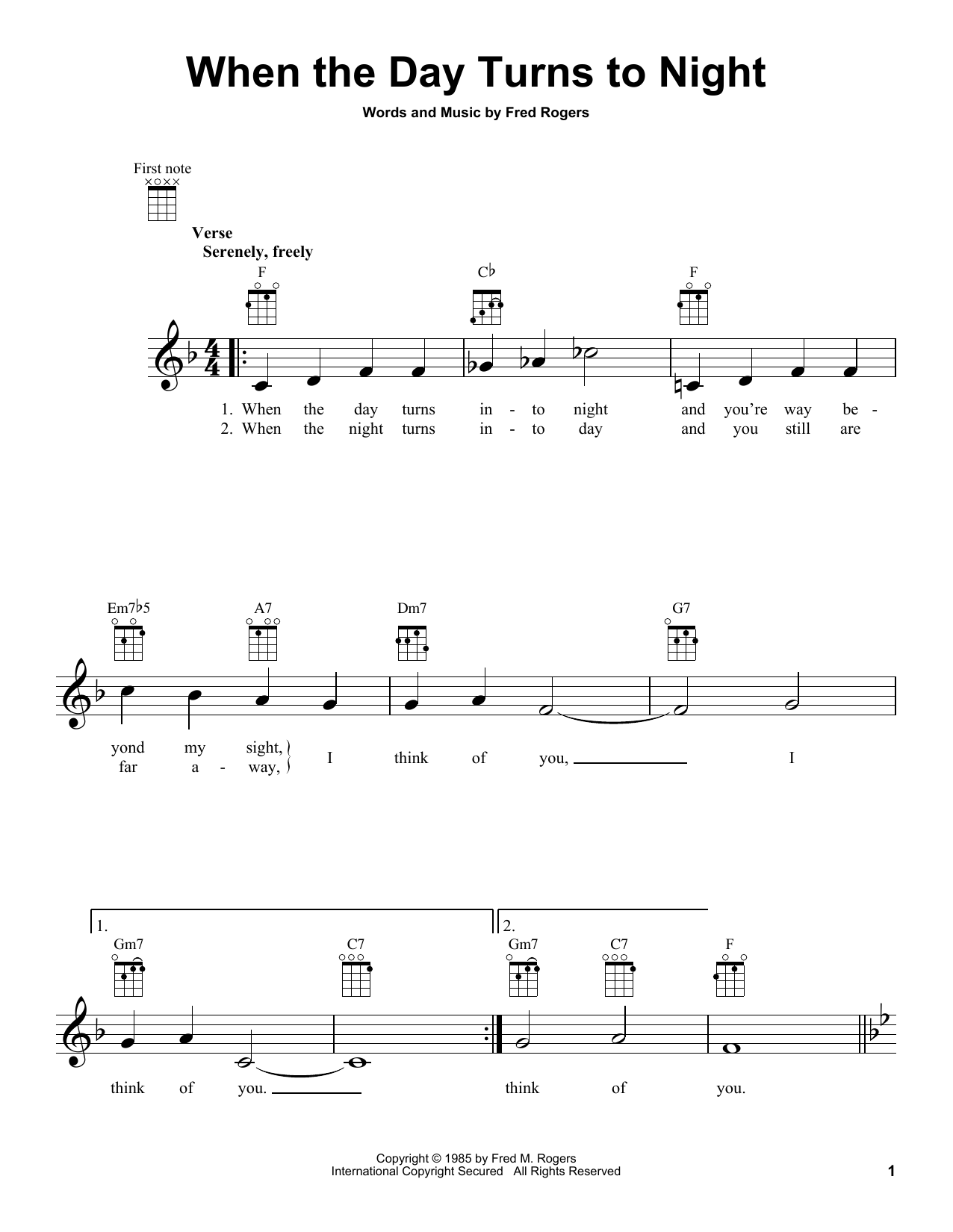 Download Fred Rogers When The Day Turns To Night (from Mister Rogers' Neighborhood) Sheet Music and learn how to play Ukulele PDF digital score in minutes