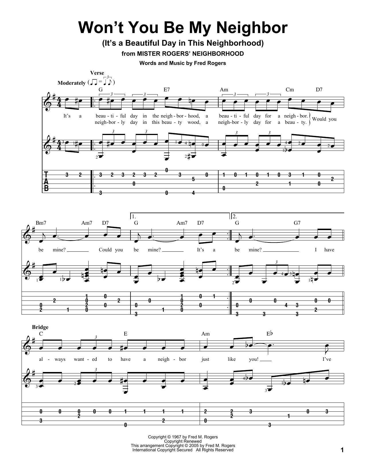 Download Fred Rogers Won't You Be My Neighbor? (It's A Beautiful Day In The Neighborhood) Sheet Music and learn how to play Big Note Piano PDF digital score in minutes