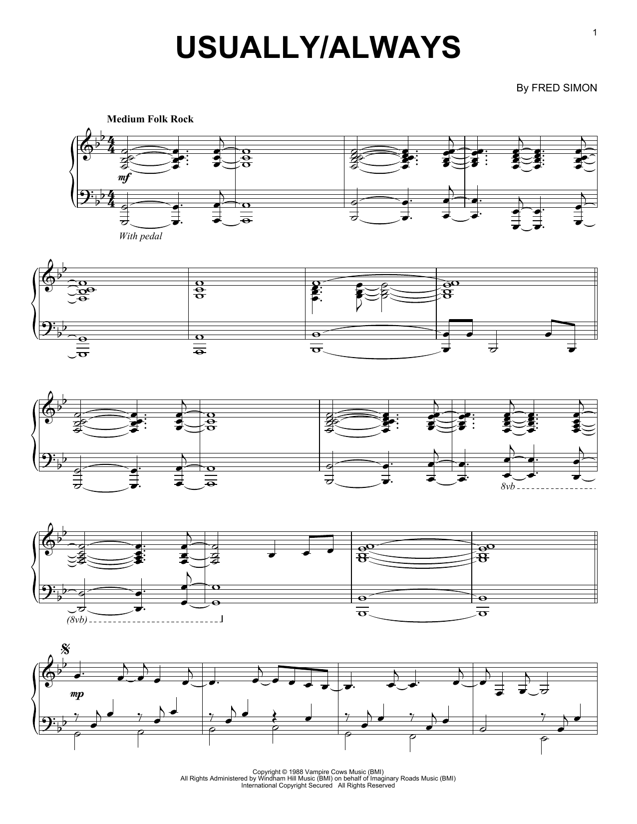 Download Fred Simon Usually/Always Sheet Music and learn how to play Piano Solo PDF digital score in minutes