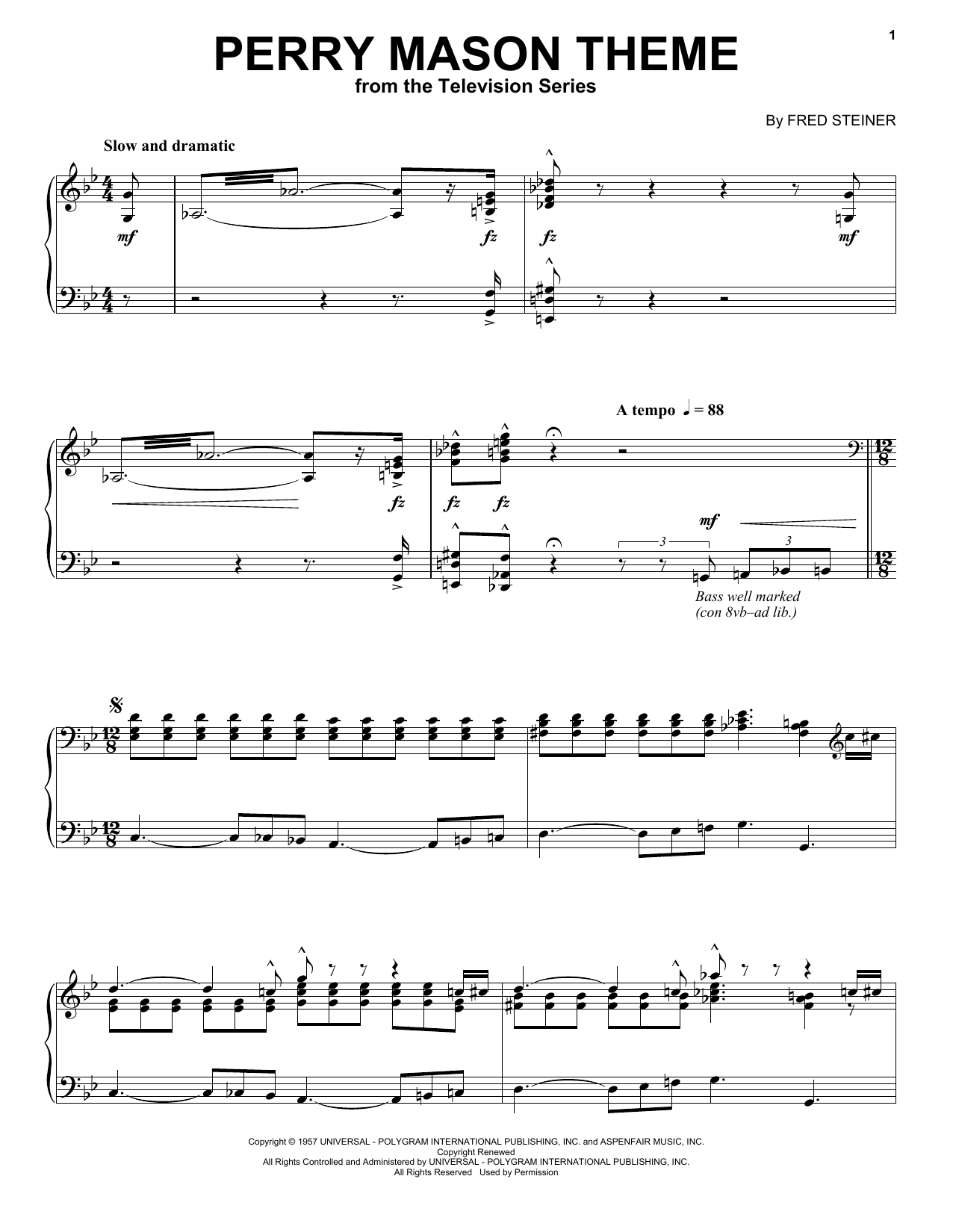 Download Fred Steiner Perry Mason Theme Sheet Music and learn how to play Easy Piano PDF digital score in minutes