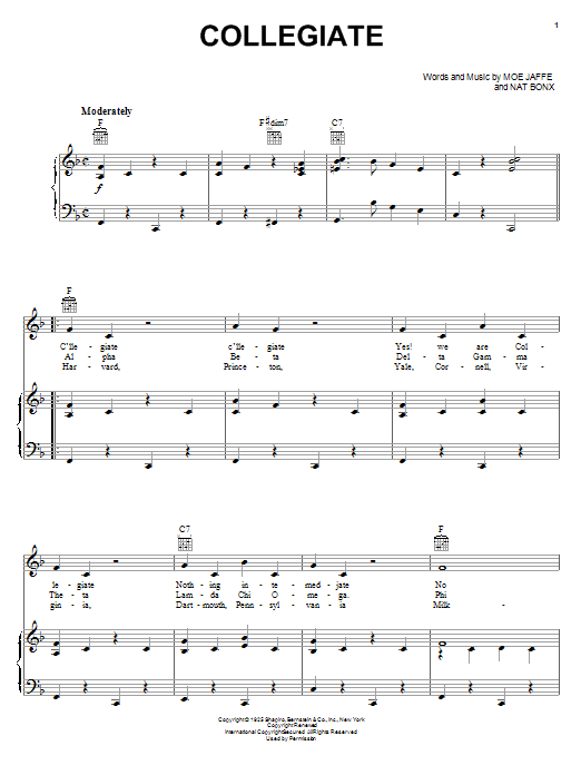 Download Fred Waring Collegiate Sheet Music and learn how to play Piano, Vocal & Guitar (Right-Hand Melody) PDF digital score in minutes