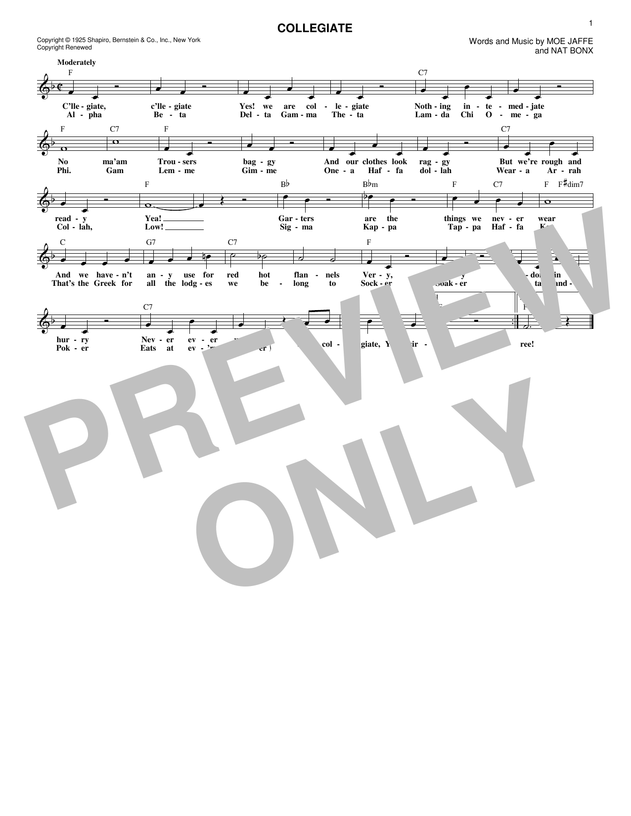 Download Fred Waring's Pennsylvanians Collegiate Sheet Music and learn how to play Melody Line, Lyrics & Chords PDF digital score in minutes