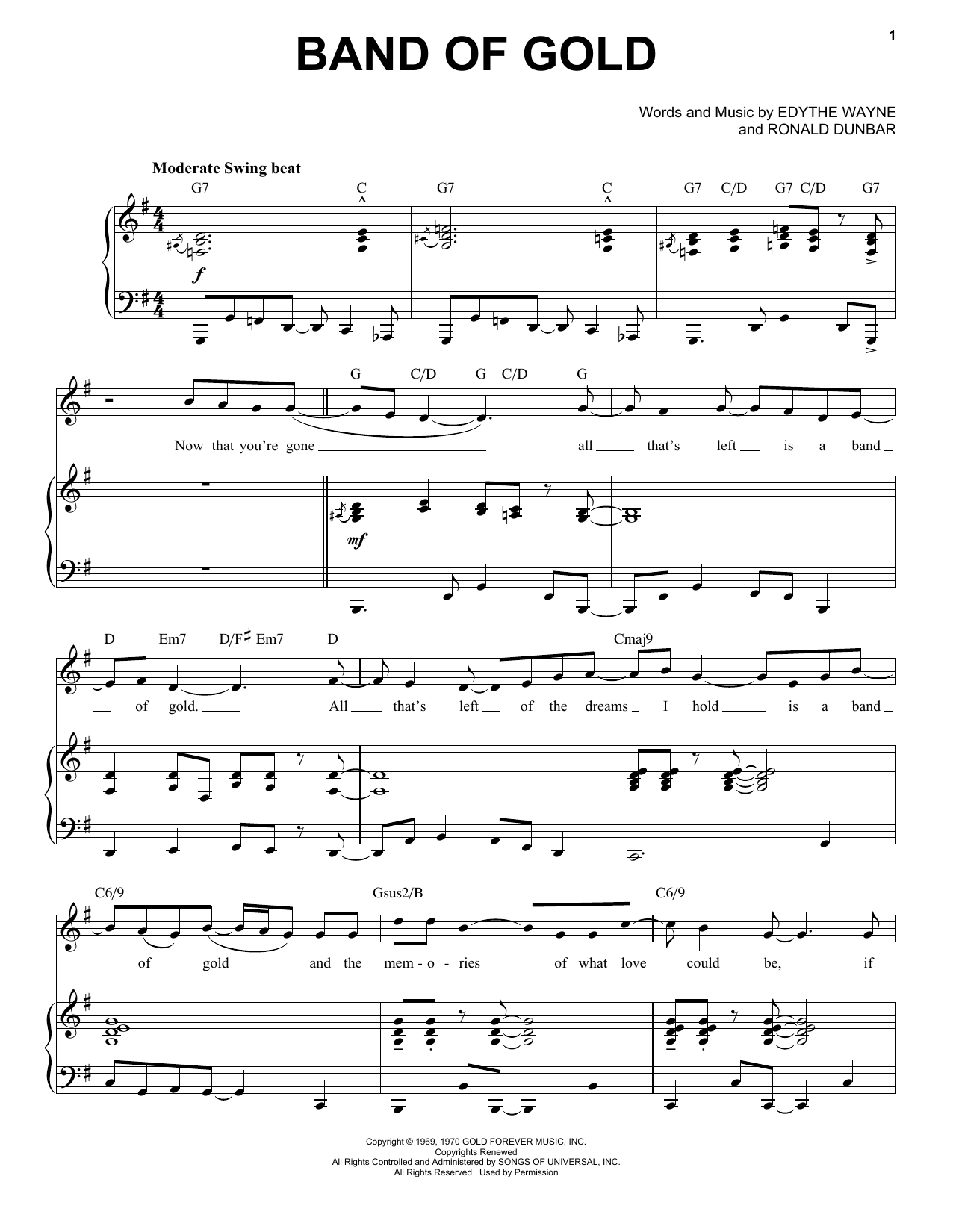 Download Freda Payne Band Of Gold [Jazz version] (arr. Brent Edstrom) Sheet Music and learn how to play Piano & Vocal PDF digital score in minutes