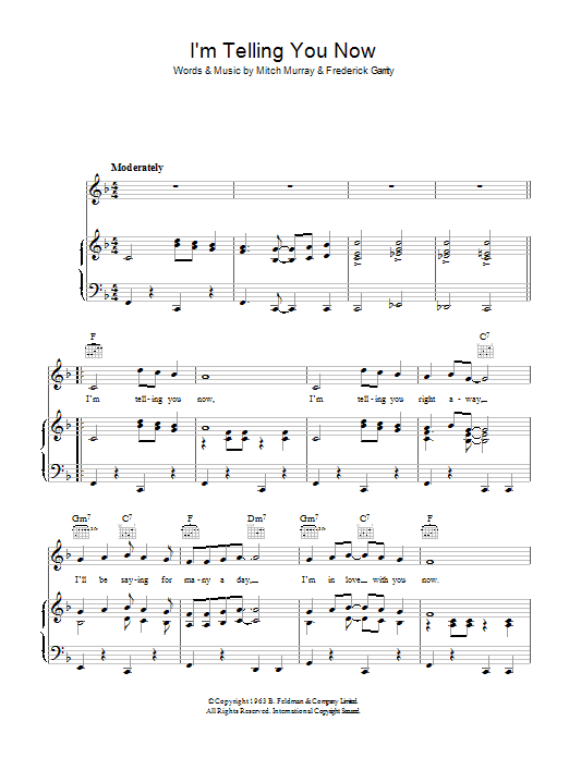 Download Freddie And The Dreamers I'm Telling You Now Sheet Music and learn how to play Piano, Vocal & Guitar (Right-Hand Melody) PDF digital score in minutes