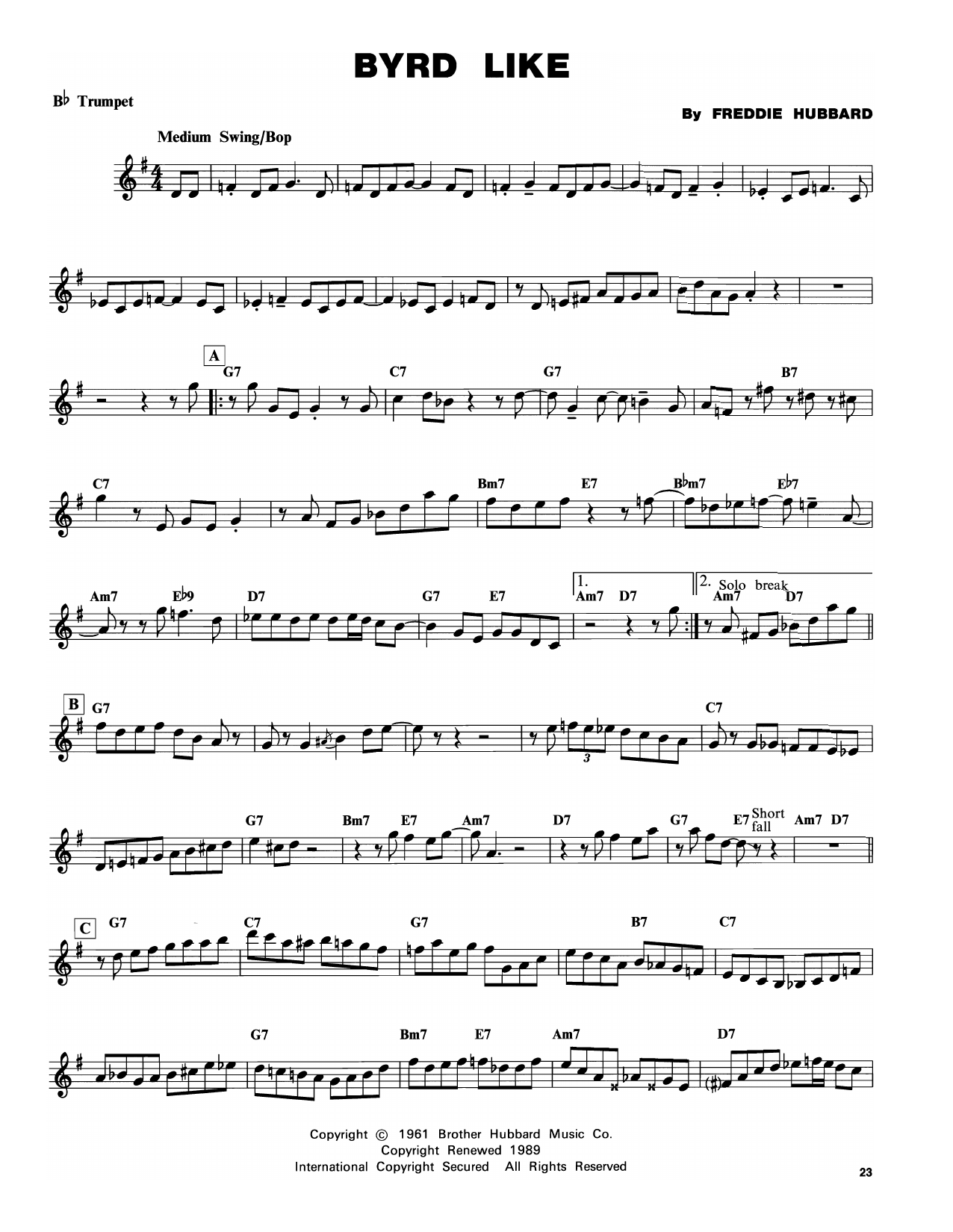 Download Freddie Hubbard Birdlike Sheet Music and learn how to play Trumpet Transcription PDF digital score in minutes