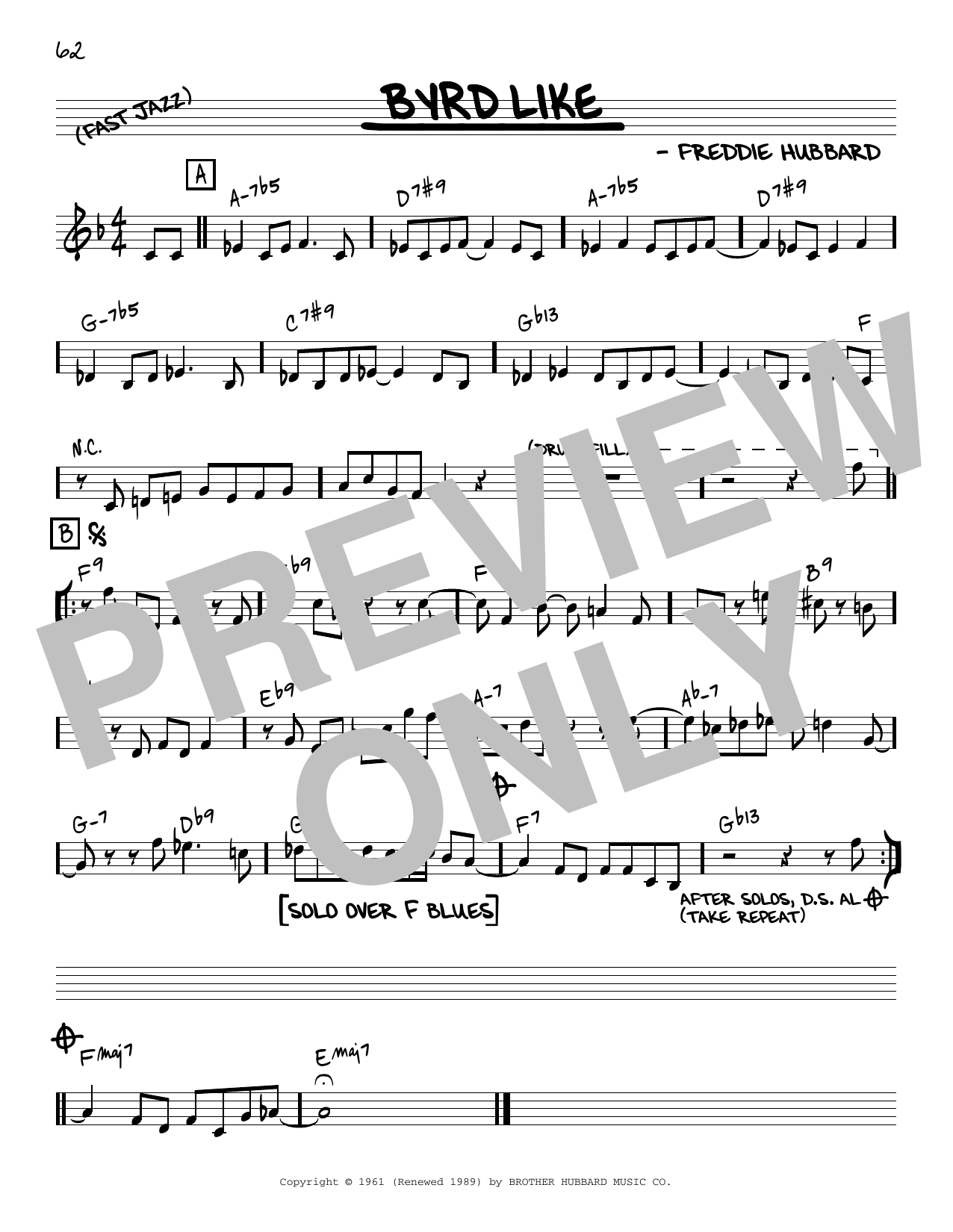 Download Freddie Hubbard Byrd Like [Reharmonized version] (arr. Jack Grassel) Sheet Music and learn how to play Real Book – Melody & Chords PDF digital score in minutes