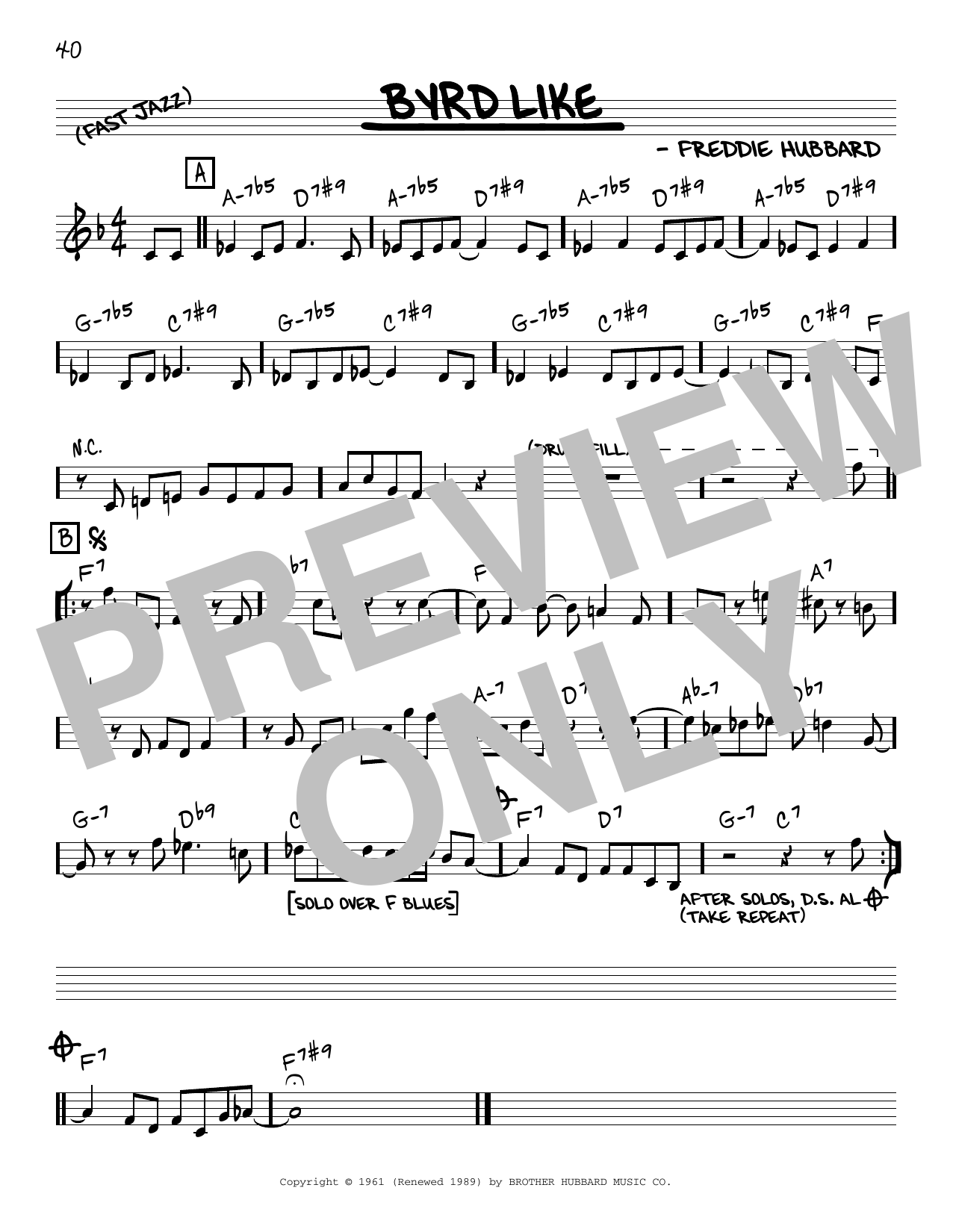 Download Freddie Hubbard Byrd Like Sheet Music and learn how to play Trumpet Transcription PDF digital score in minutes