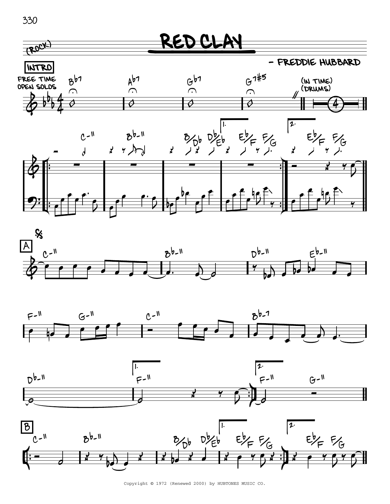 Download Freddie Hubbard Red Clay [Reharmonized version] (arr. Jack Grassel) Sheet Music and learn how to play Real Book – Melody & Chords PDF digital score in minutes