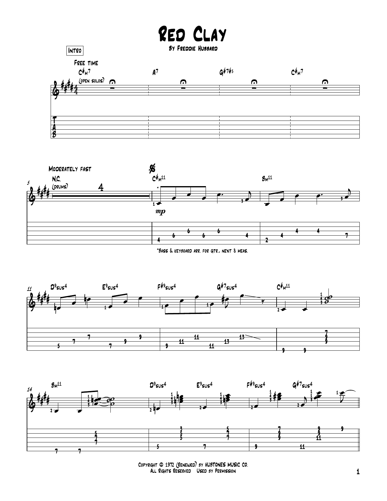 Download Freddie Hubbard Red Clay Sheet Music and learn how to play Guitar Tab PDF digital score in minutes