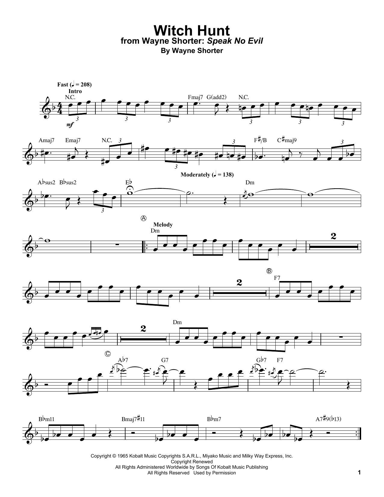 Download Wayne Shorter Witch Hunt Sheet Music and learn how to play Trumpet Transcription PDF digital score in minutes