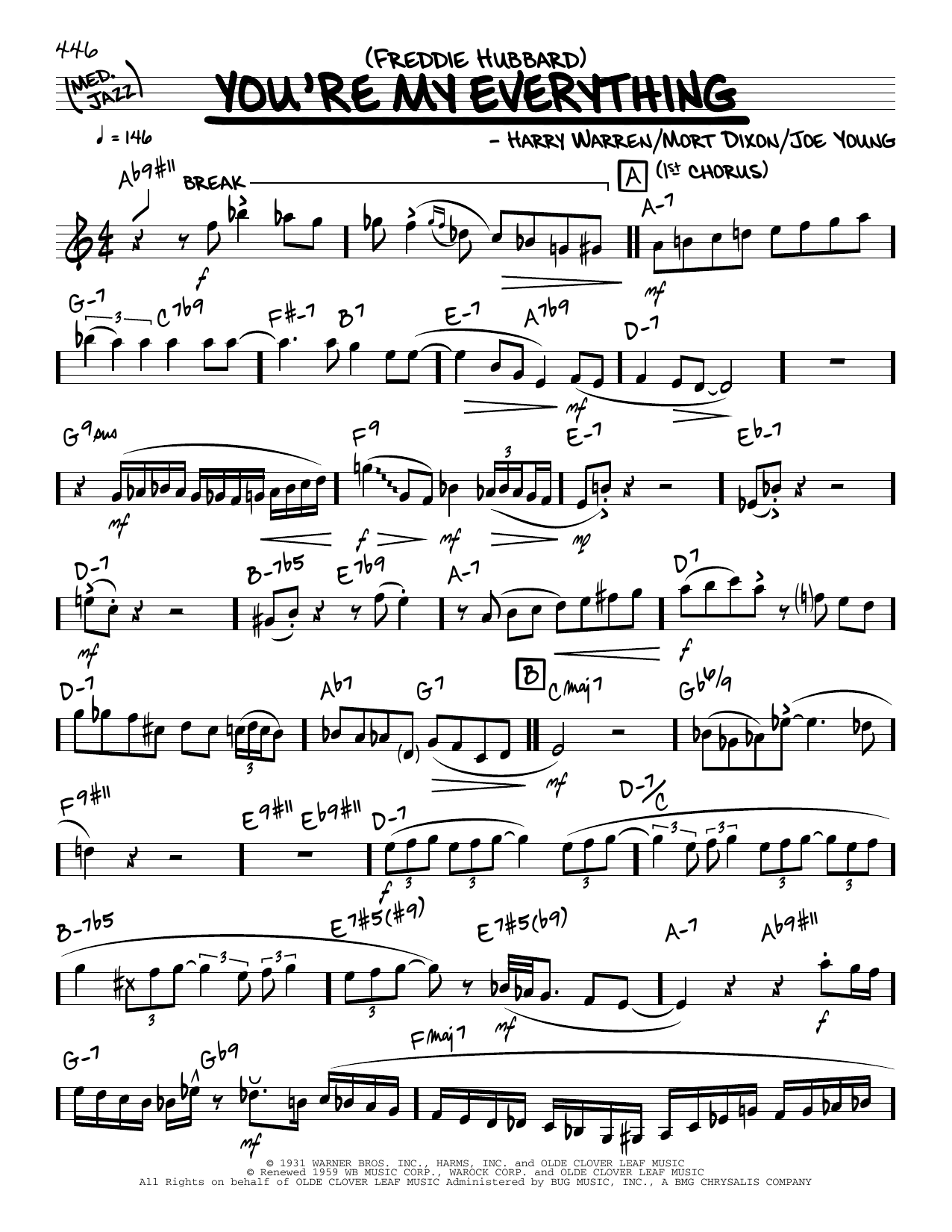 Download Freddie Hubbard You're My Everything (solo only) Sheet Music and learn how to play Real Book – Melody & Chords PDF digital score in minutes