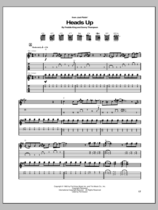 Download Freddie King Heads Up Sheet Music and learn how to play Guitar Tab PDF digital score in minutes