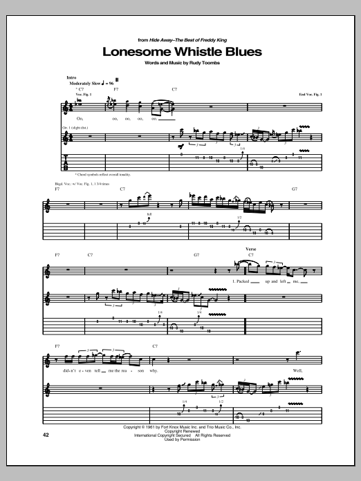 Download Freddie King Lonesome Whistle Blues Sheet Music and learn how to play Guitar Tab PDF digital score in minutes