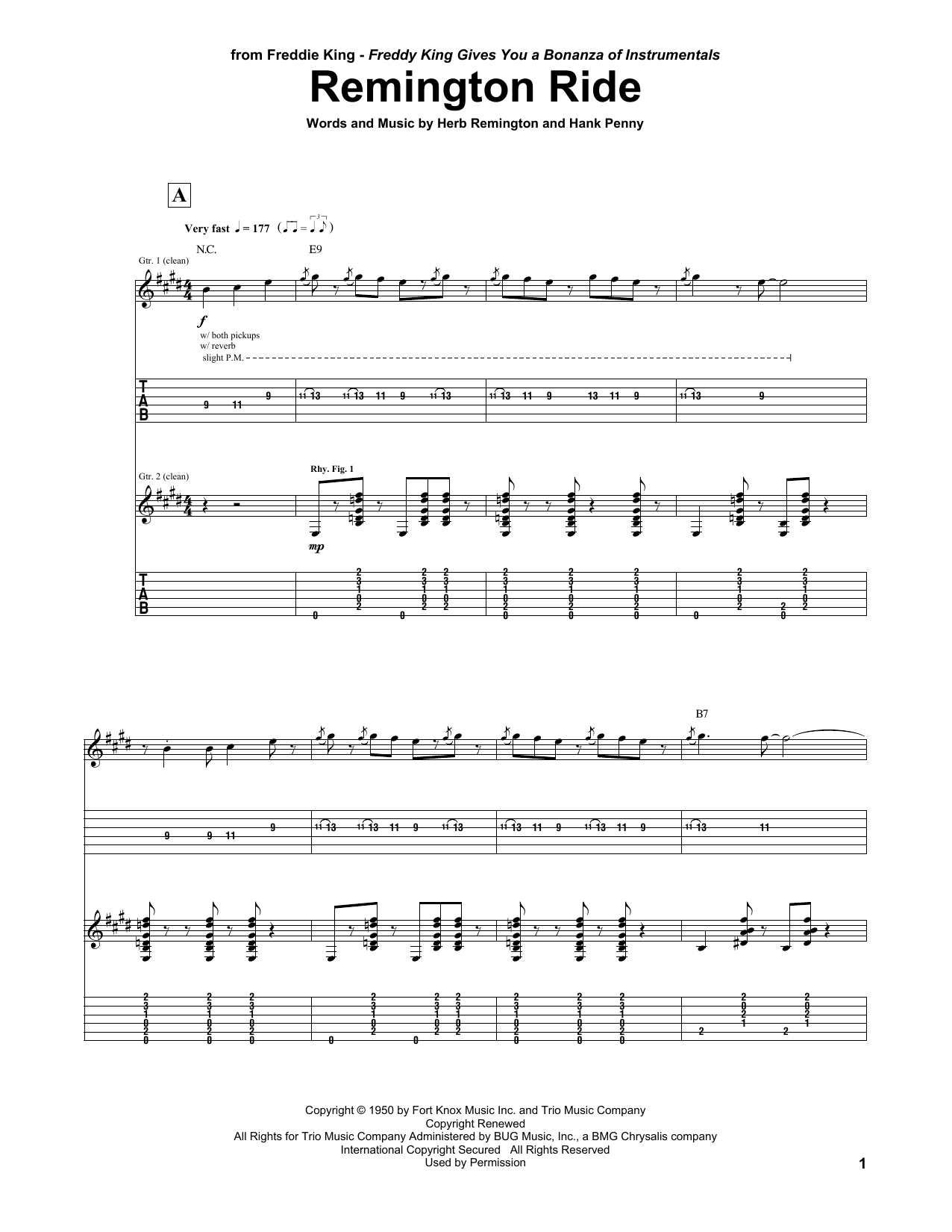 Download Freddie King Remington Ride Sheet Music and learn how to play Guitar Tab PDF digital score in minutes