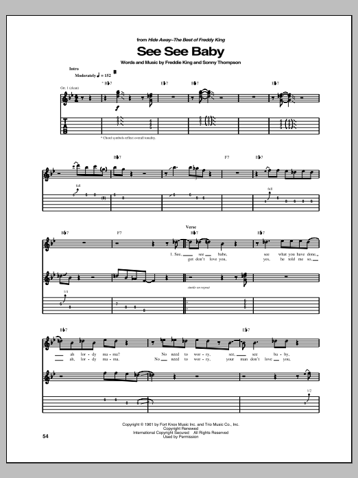 Download Freddie King See See Baby Sheet Music and learn how to play Guitar Tab PDF digital score in minutes